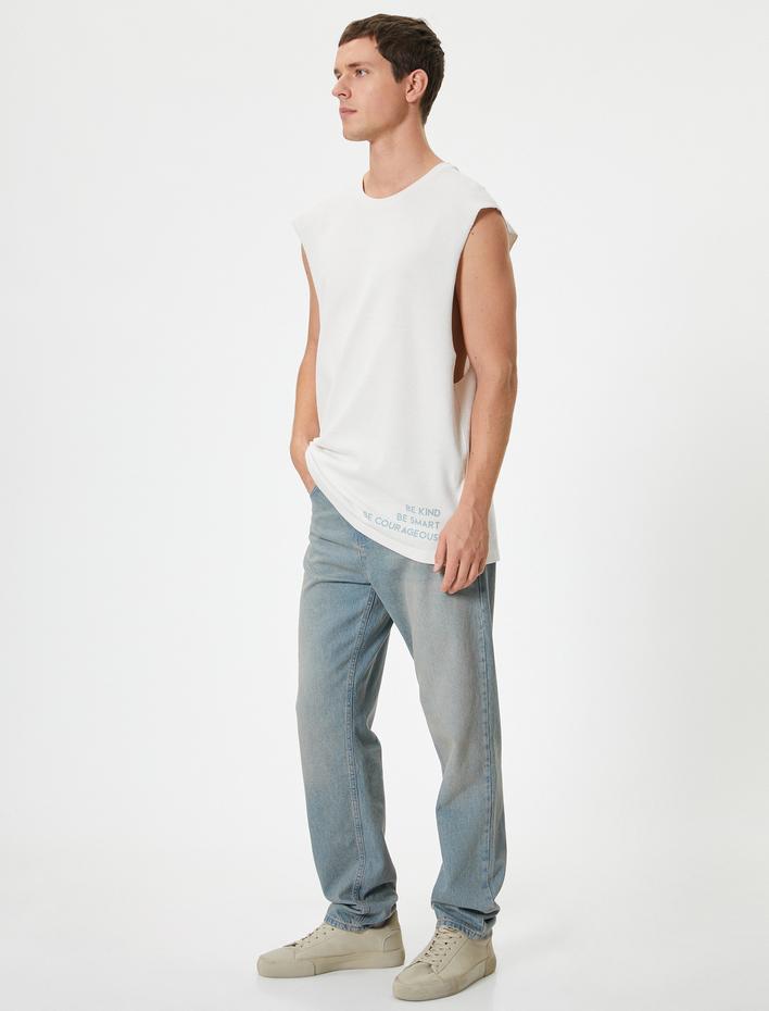  Kolsuz Tişört Basic Slogan Baskılı Bisiklet Yaka Pamuklu