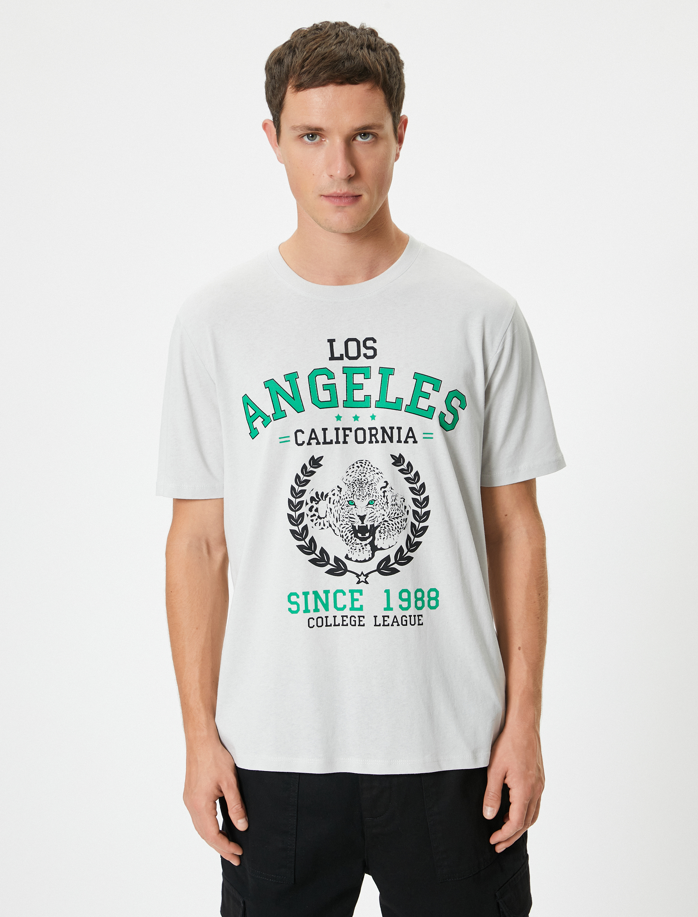   Kolej Tişört Baskılı Bisiklet Yaka Kısa Kollu Pamuklu