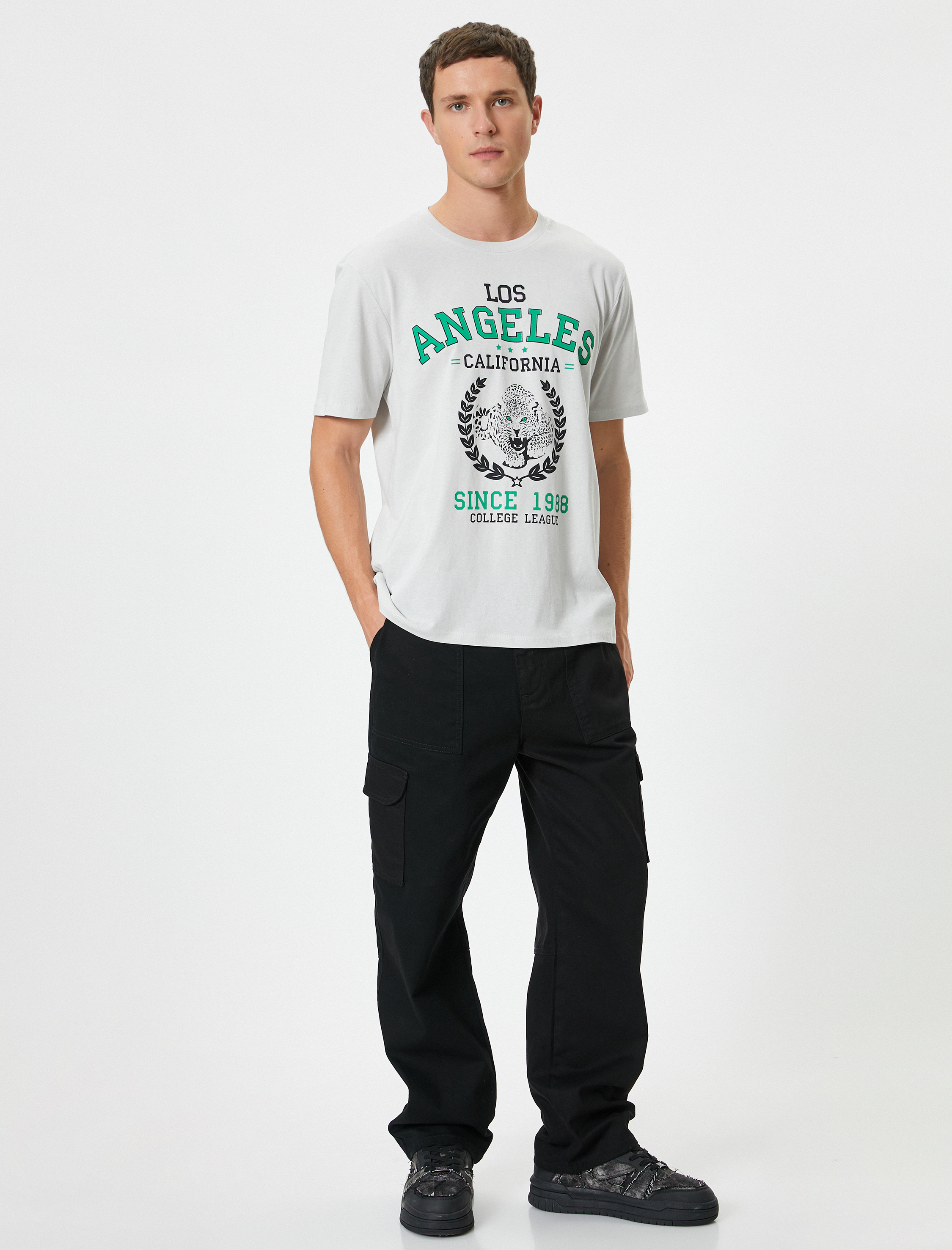   Kolej Tişört Baskılı Bisiklet Yaka Kısa Kollu Pamuklu