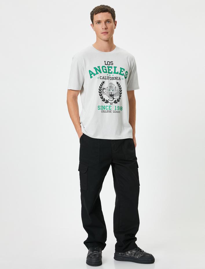  Kolej Tişört Baskılı Bisiklet Yaka Kısa Kollu Pamuklu