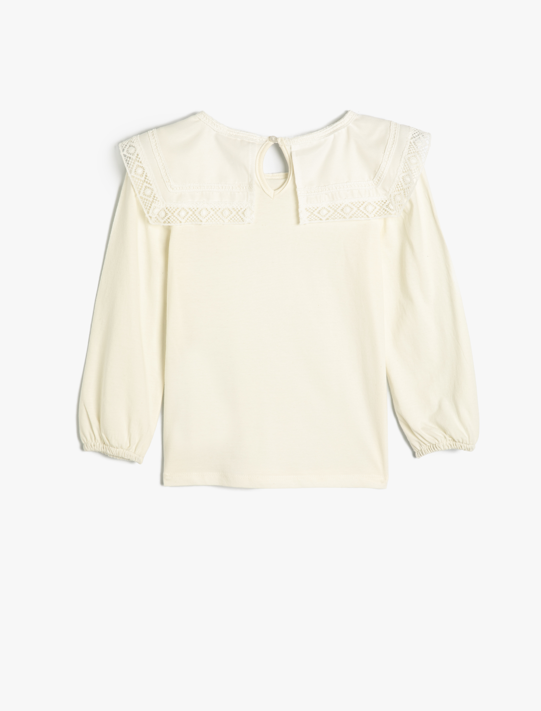  Kız Çocuk Geniş Bebe Yaka Uzun Kollu Arkadan Düğme Kapamalı Pamuklu Basic Tişört