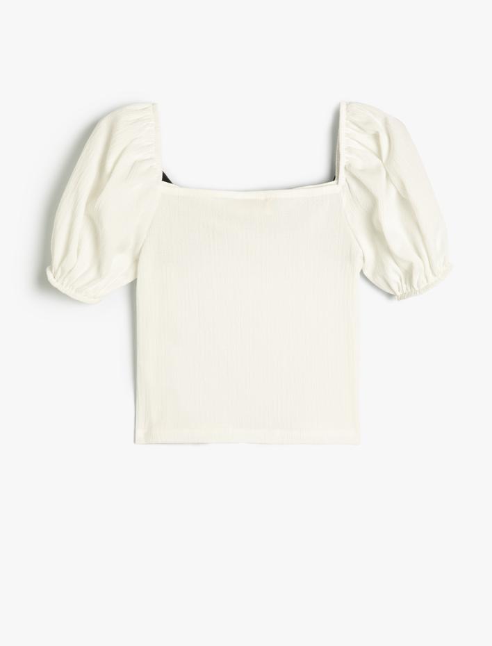 Kız Çocuk Tişört Fiyonk Detaylı Balon Kollu