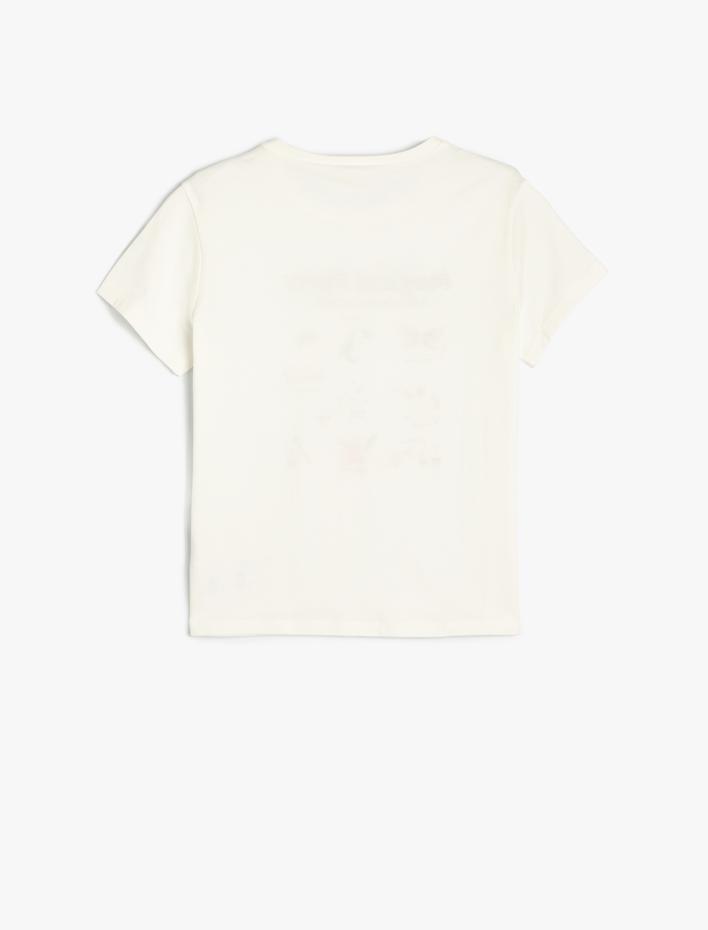 Kız Çocuk Tişört Kısa Kollu Bisiklet Yaka Baskı Detaylı Pamuklu