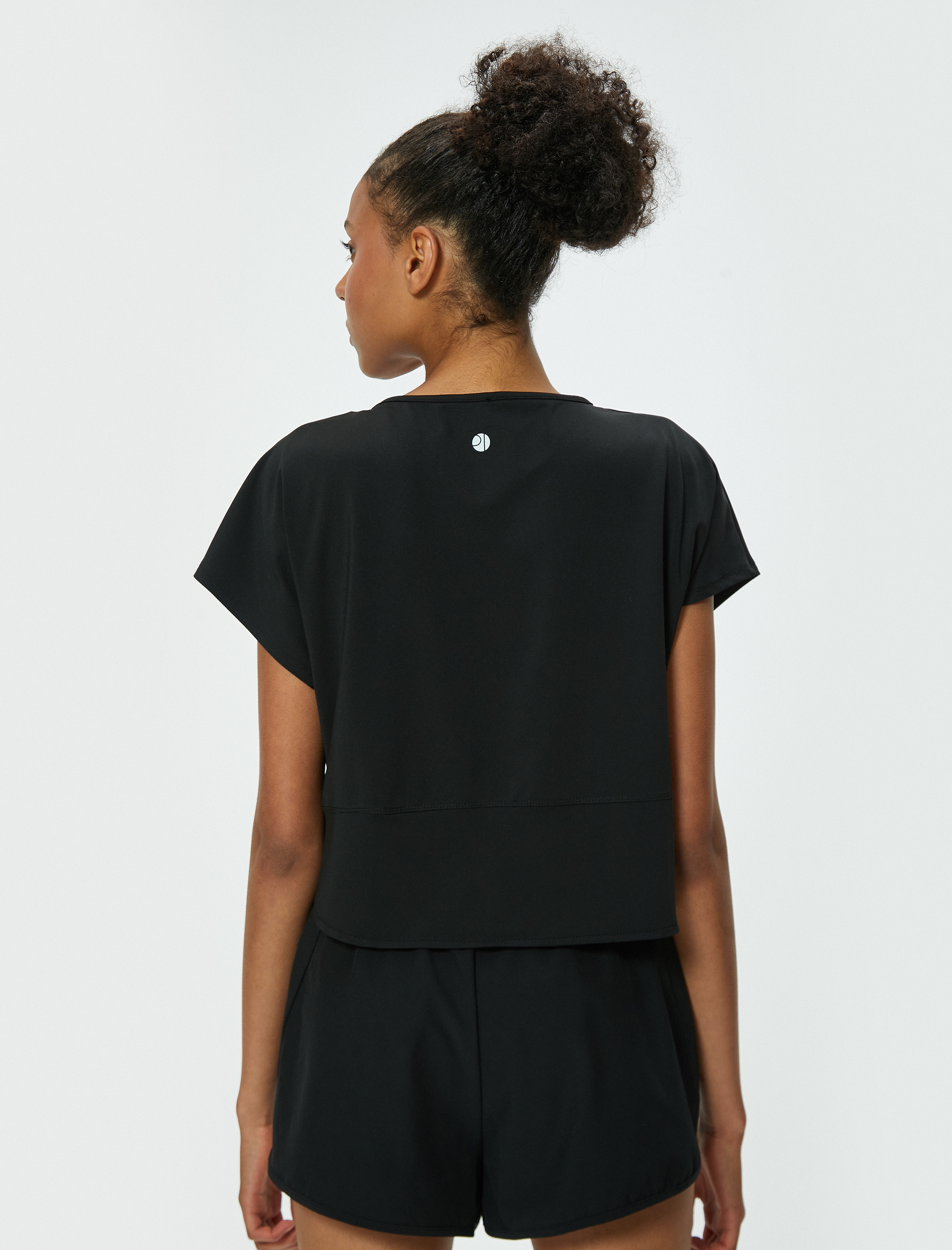   Slogan Baskılı Bisiklet Yaka Crop Tişört