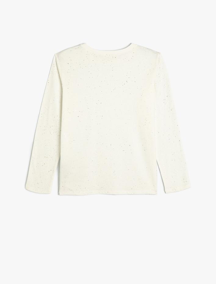 Kız Çocuk Tişört Uzun Kollu Sim Detaylı Bisiklet Yaka Pamuklu