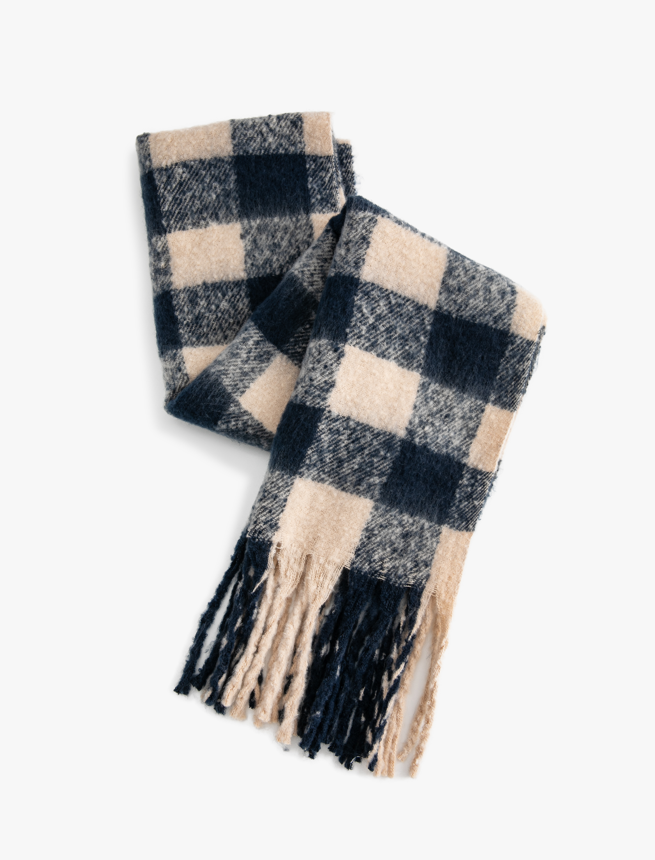  Kadın Ekoseli Kare Atkı Püsküllü Yumuşak Dokulu