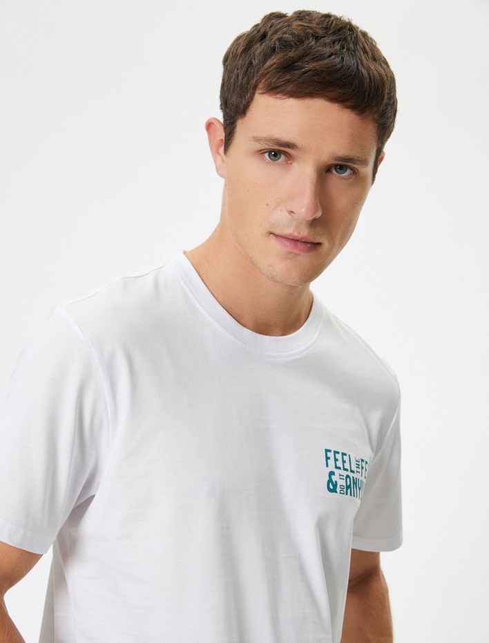  Arkası Baskılı Tişört Kısa Kollu Bisiklet Yaka Pamuklu