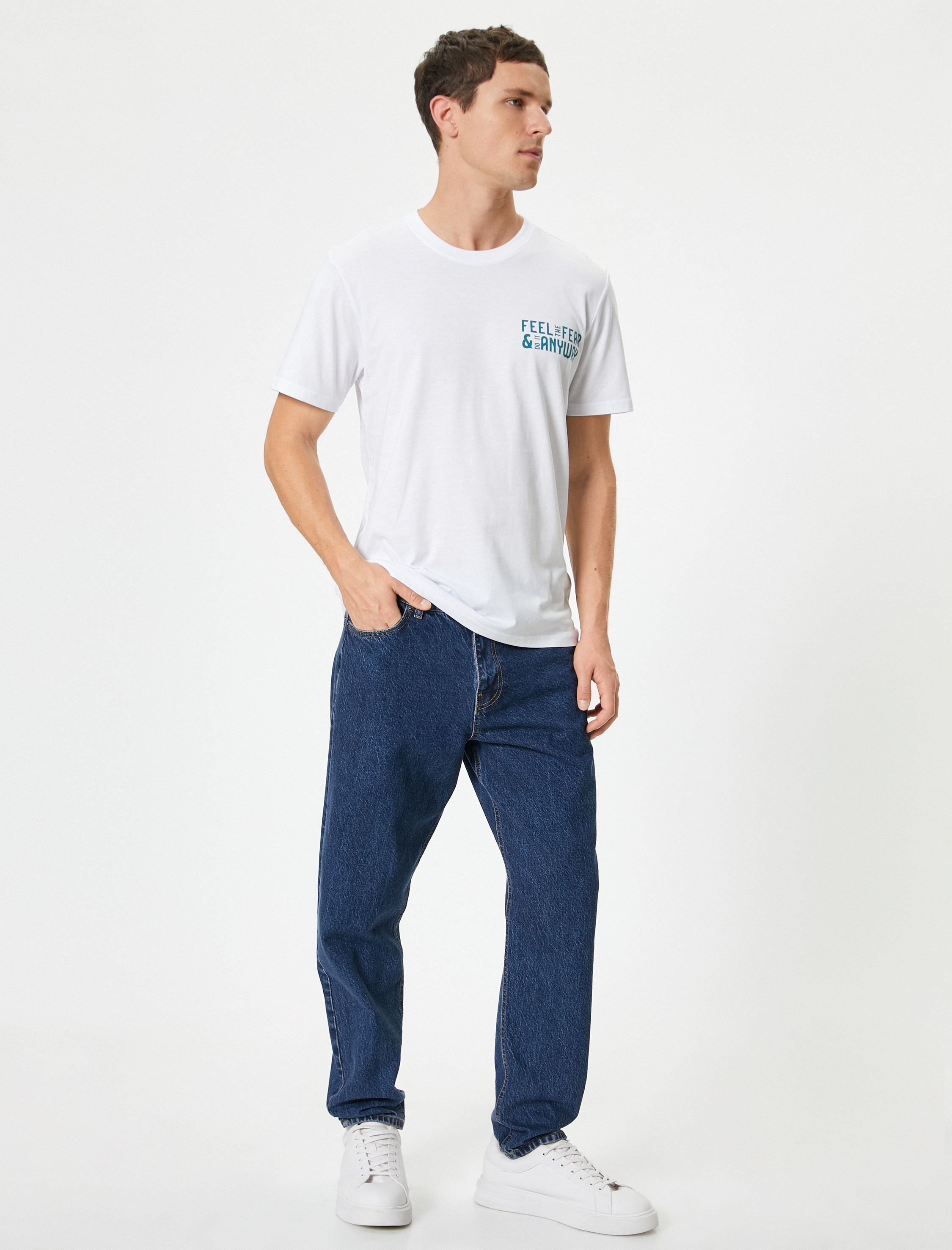   Arkası Baskılı Tişört Kısa Kollu Bisiklet Yaka Pamuklu