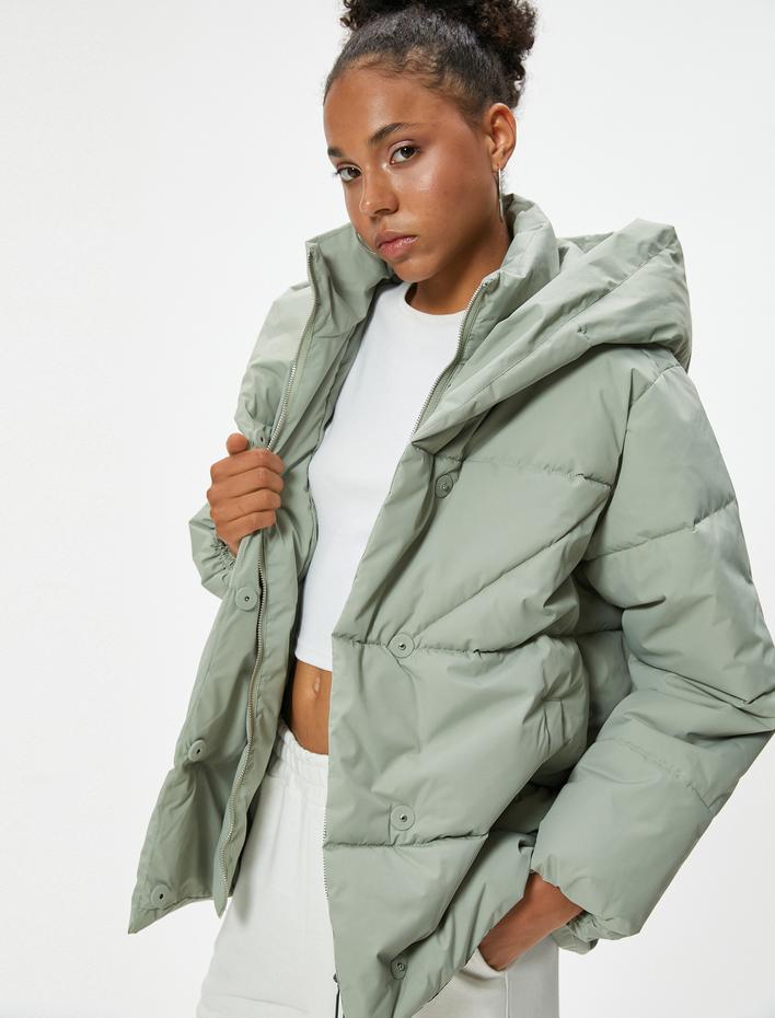  Şişme Mont Kapüşonlu Fermuarlı Relax Fit