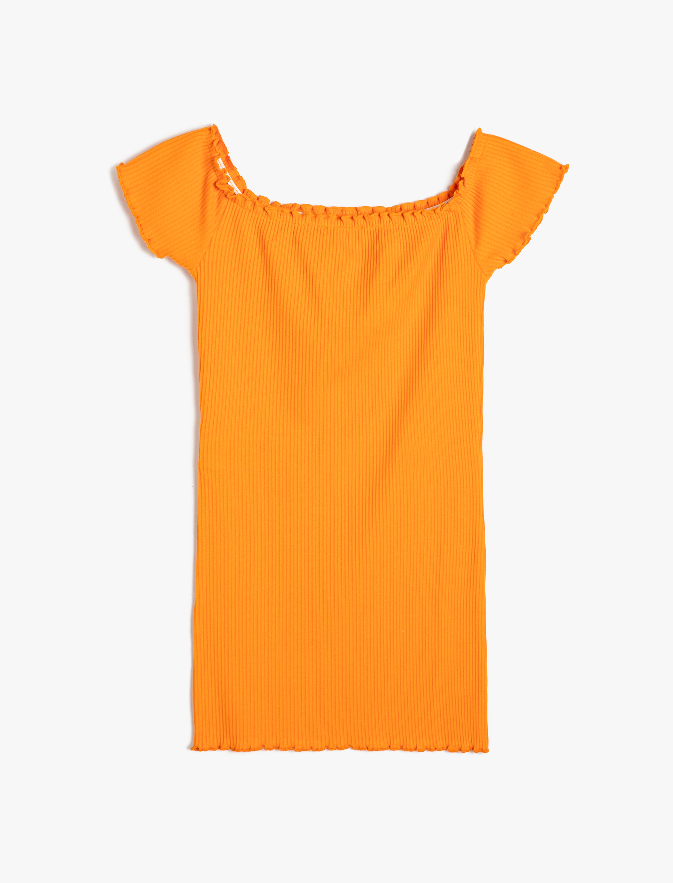  Kız Çocuk Elbise Kısa Kollu Kare Yaka Ribanalı Pamuklu