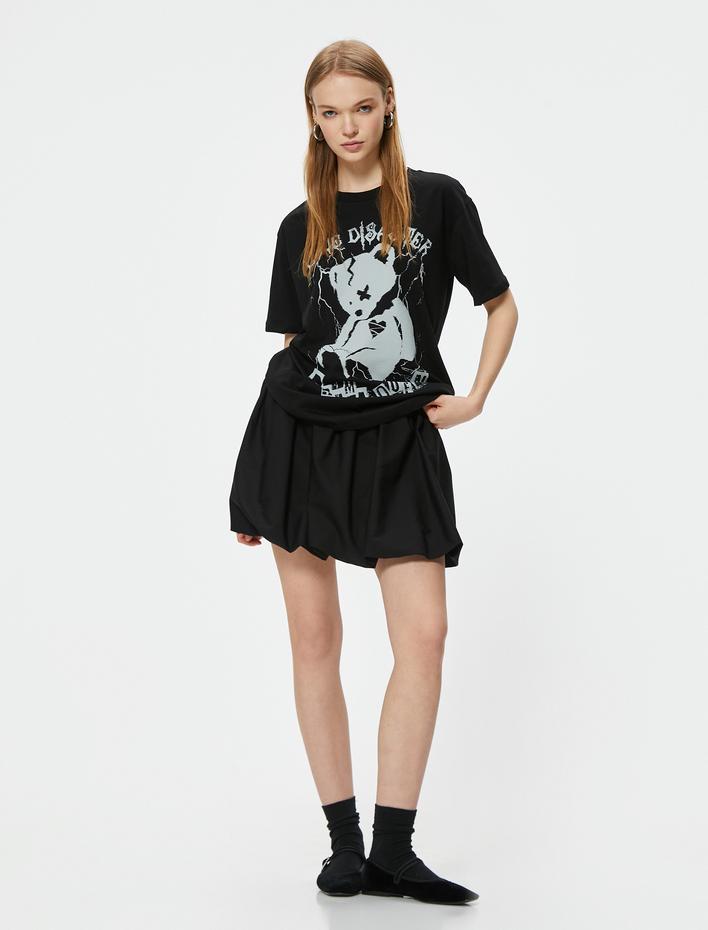  Slogan Baskılı Tişört Kısa Kollu Bisiklet Yaka Relax Fit Pamuklu