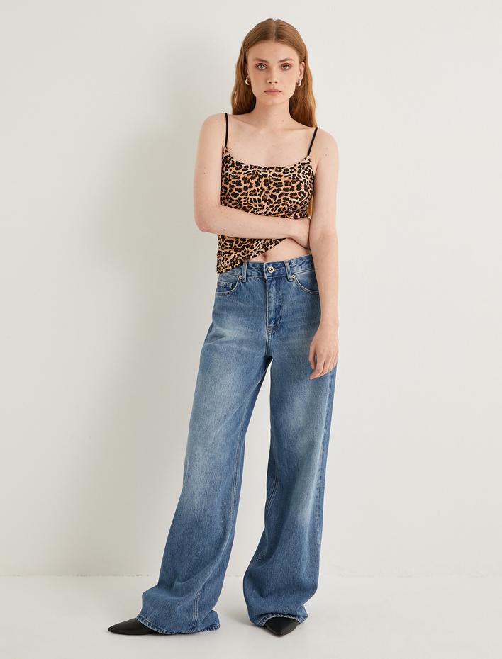  Leopar Desenli Atlet İnce Askılı