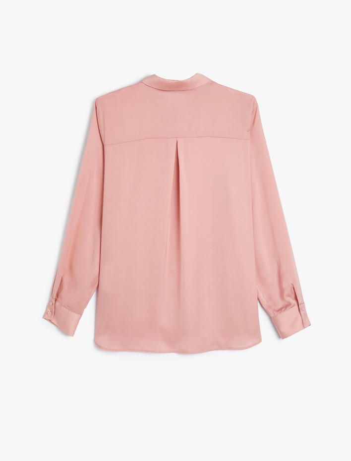  Saten Yaka Gömlek Uzun Kollu Viskon Kumaş