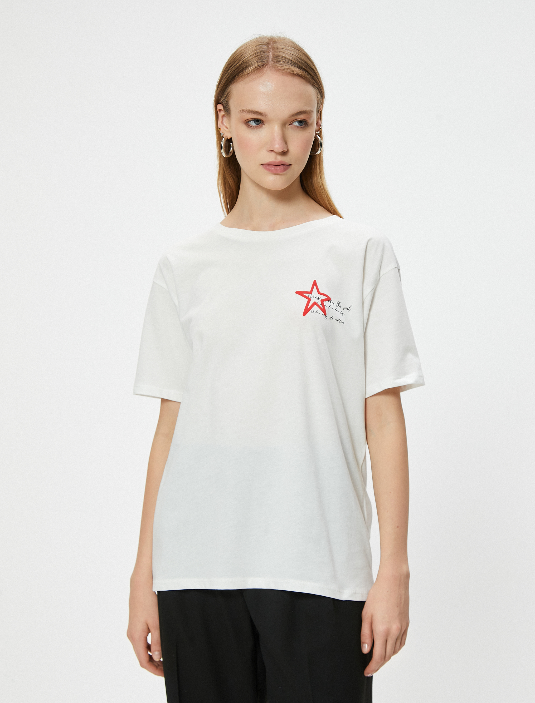   Arkası Baskılı Oversize Bisiklet Yaka Tişört