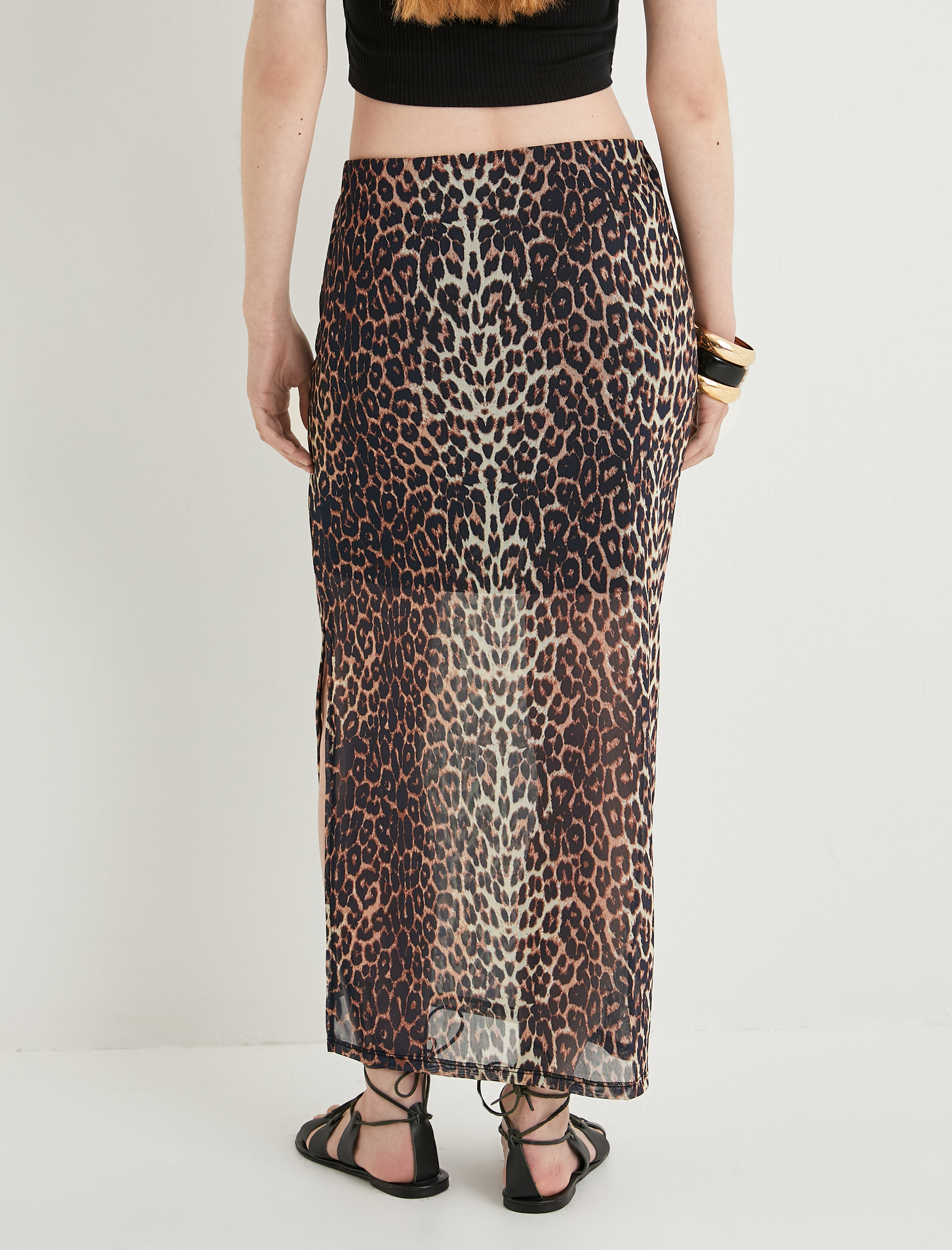   Leopar Desenli Uzun Etek Tül Astarlı
