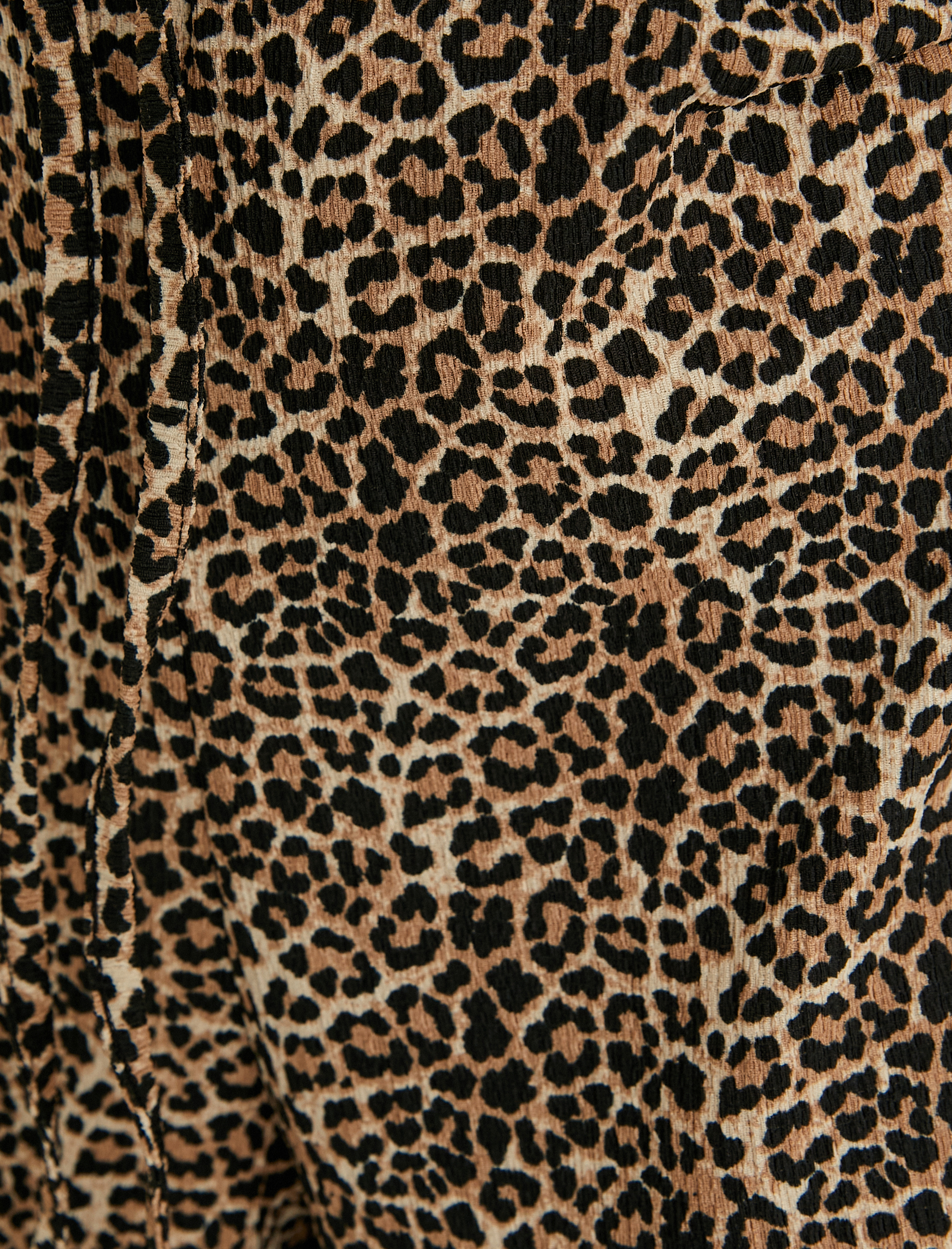   Leopar Desenli Pantolon Wide Leg Beli Bağcıklı Relax Fit Bürümcük