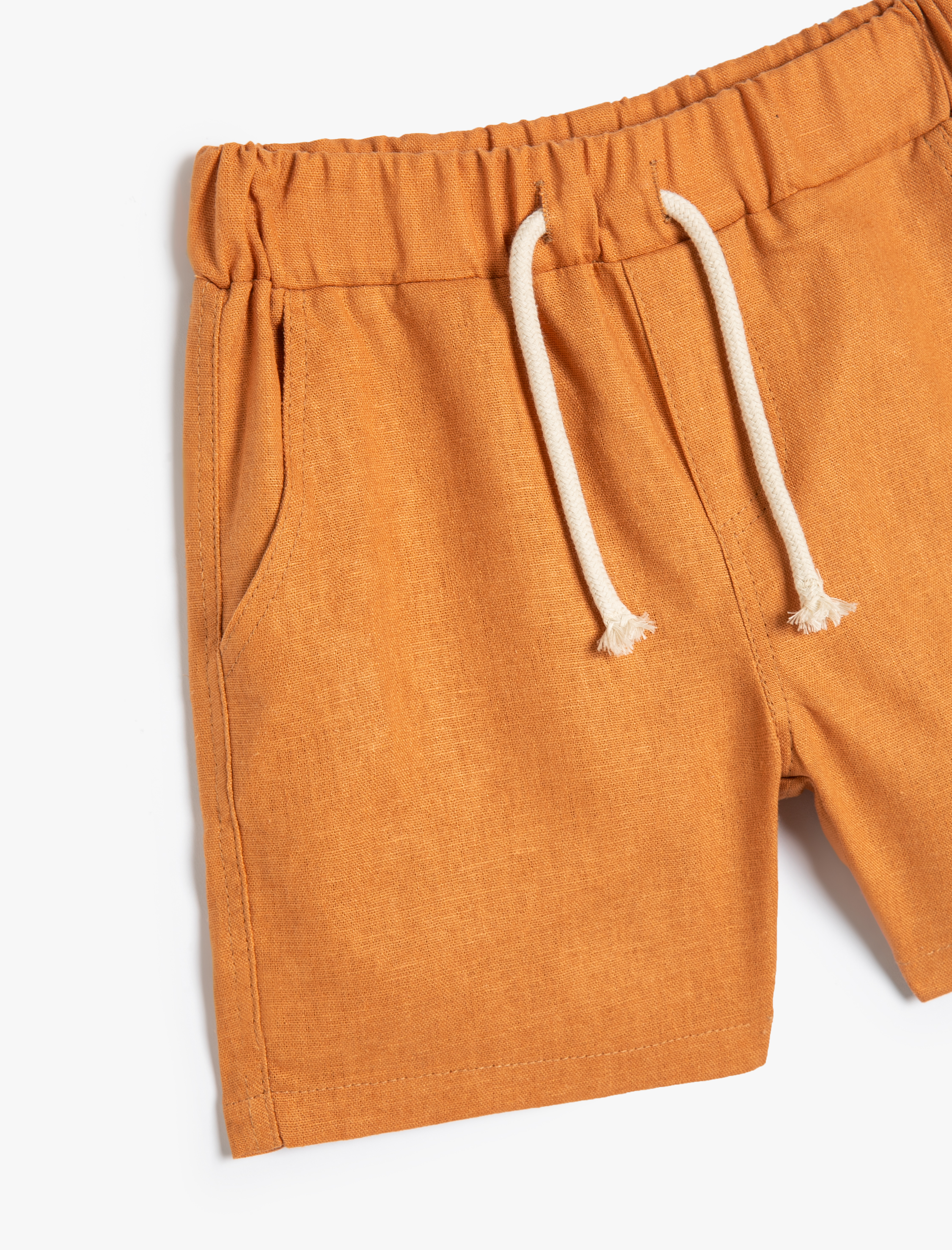  Erkek Çocuk Basic Keten Şort Beli Bağlamalı Cepli