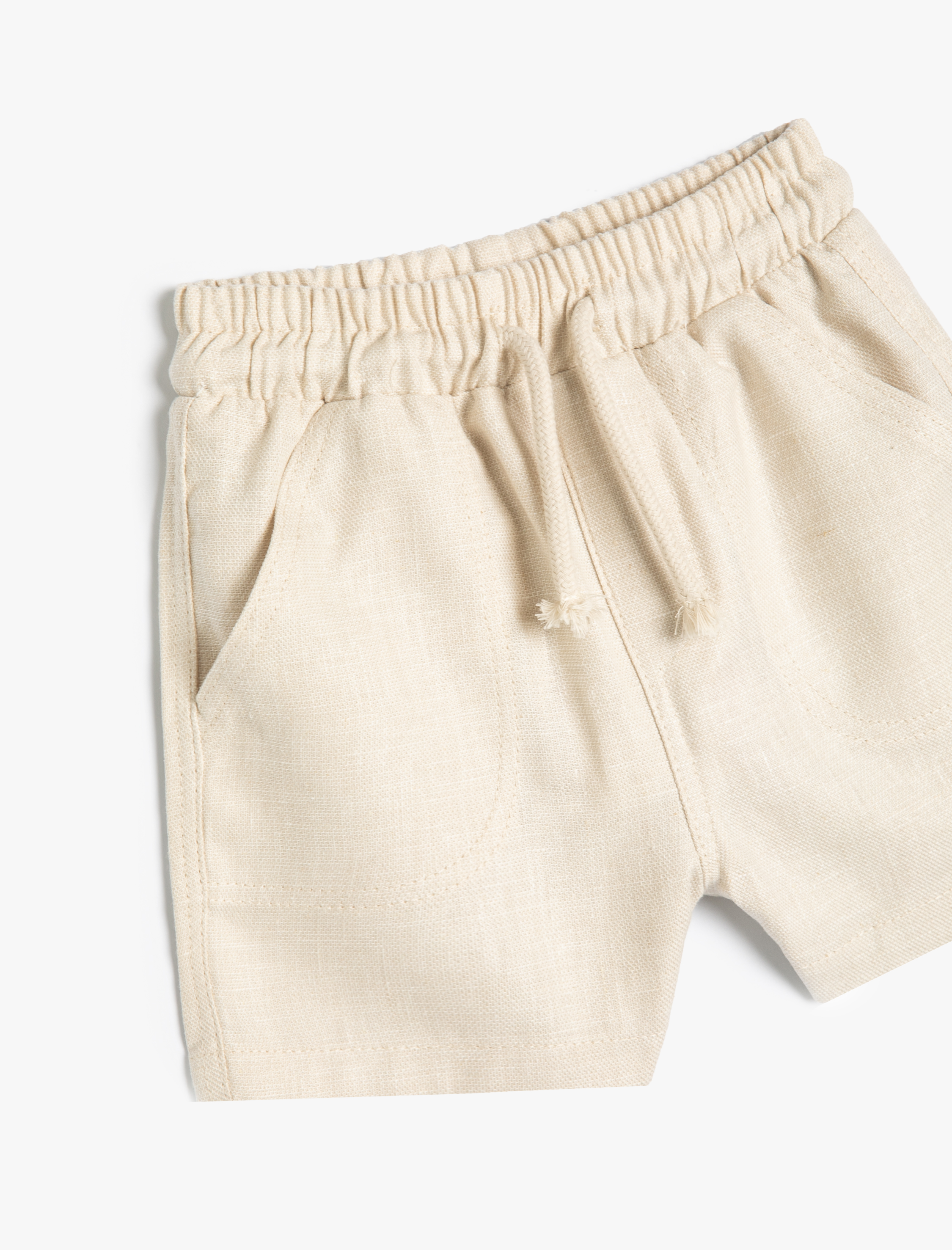  Erkek Bebek Keten Karışımlı Şort Beli Bağlamalı Cepli