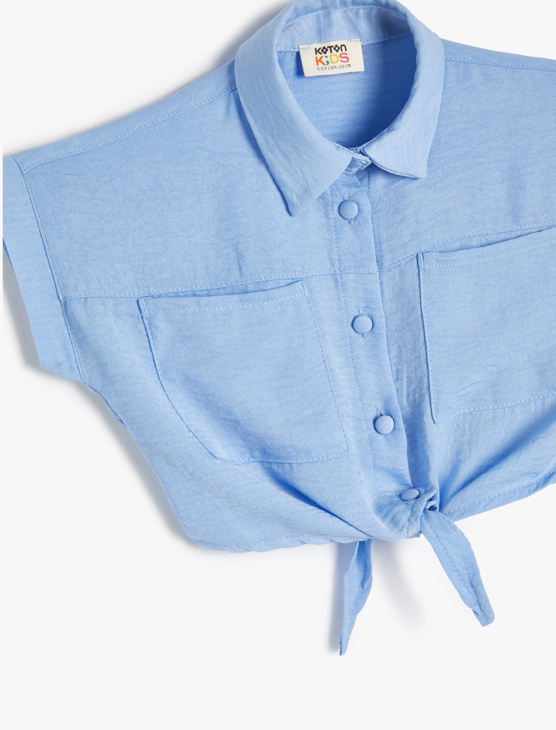  Kız Çocuk Gömlek Önden Bağlamalı Cepli