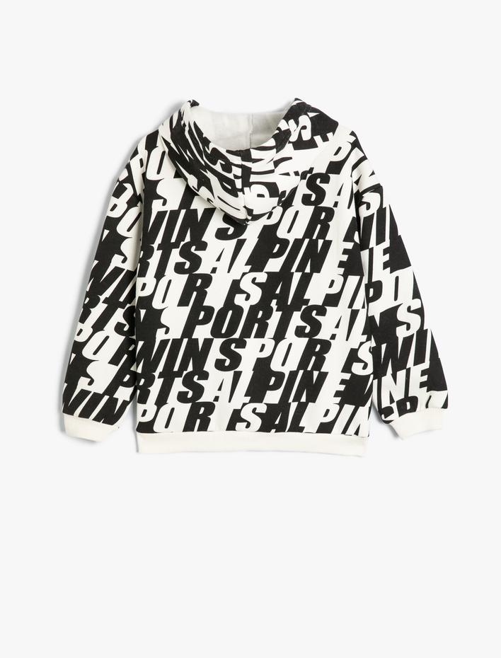 Kız Çocuk Kapşonlu Sweatshirt Uzun Kollu Desenli Şardonlu