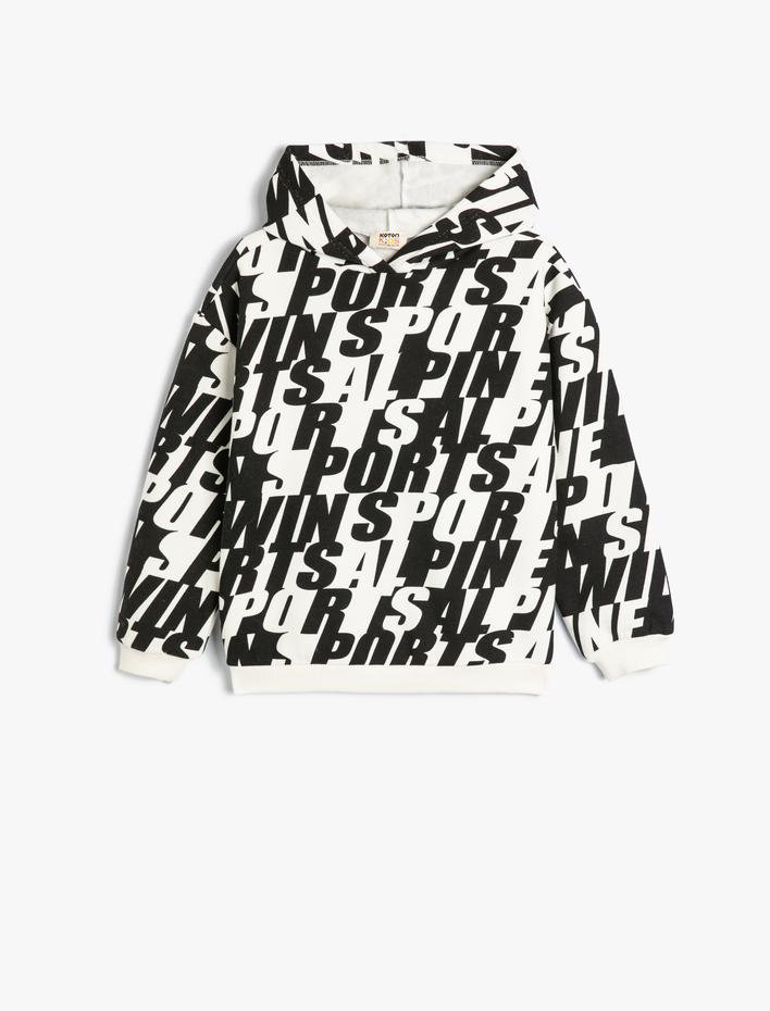 Kız Çocuk Kapşonlu Sweatshirt Uzun Kollu Desenli Şardonlu