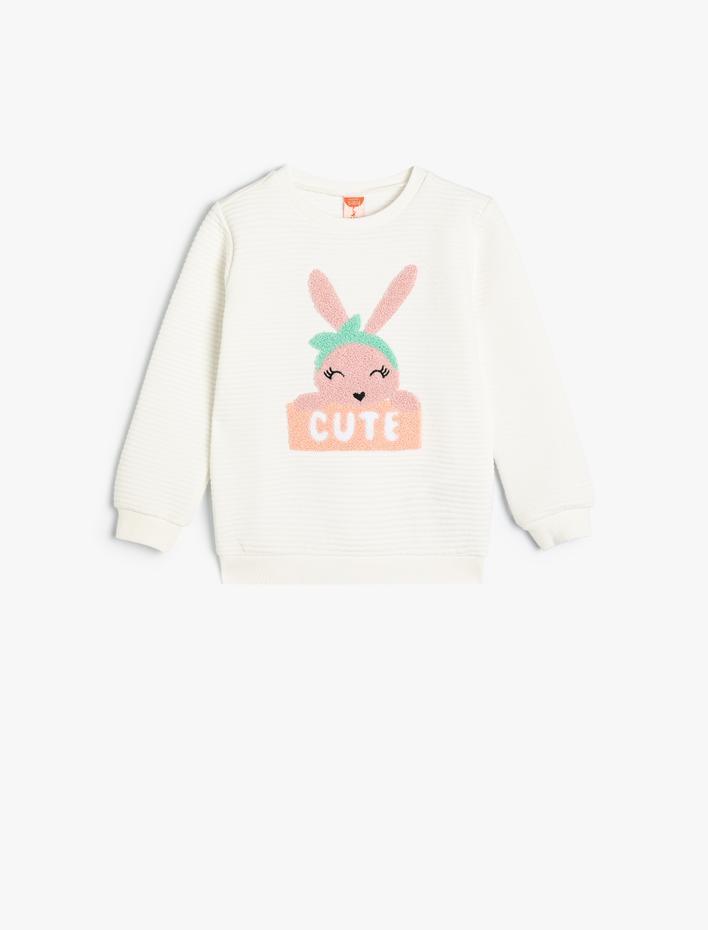 Kız Bebek Sweatshirt Tavşan Aplike Detaylı Pamuklu