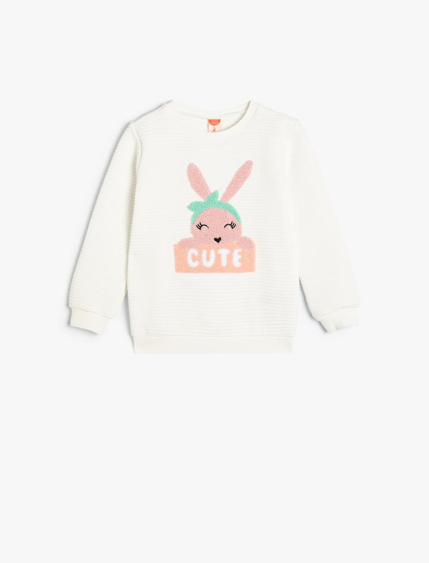  Kız Bebek Sweatshirt Tavşan Aplike Detaylı Pamuklu