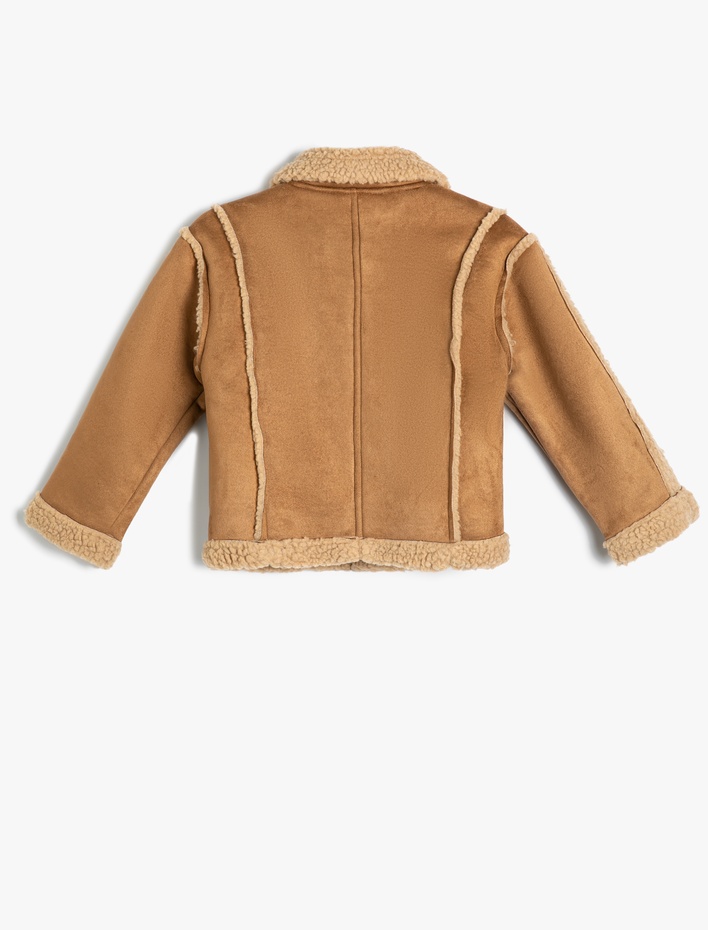 Kız Çocuk Peluş Yaka Ceket Fermuar Kapamalı Uzun Kollu