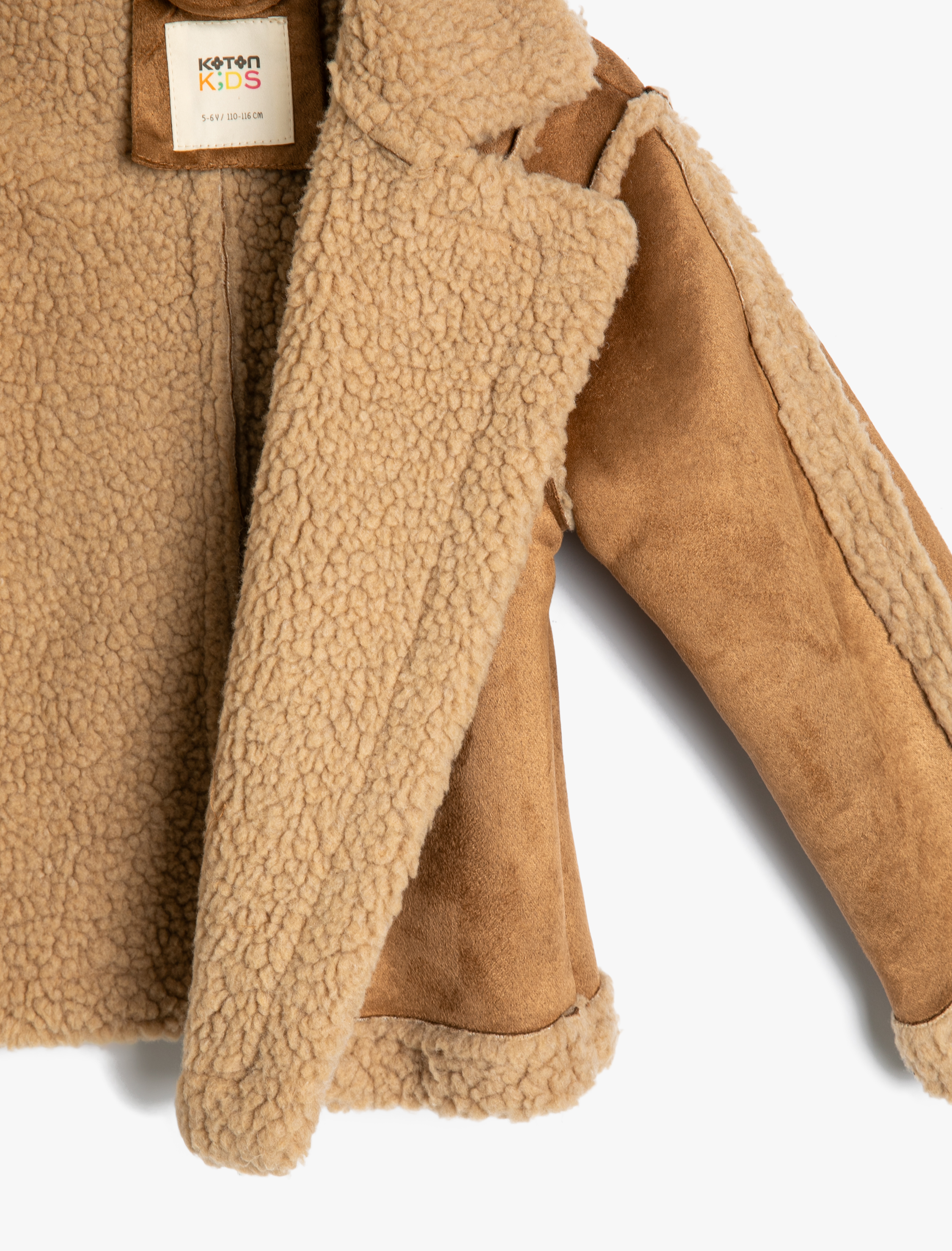  Kız Çocuk Peluş Yaka Ceket Fermuar Kapamalı Uzun Kollu