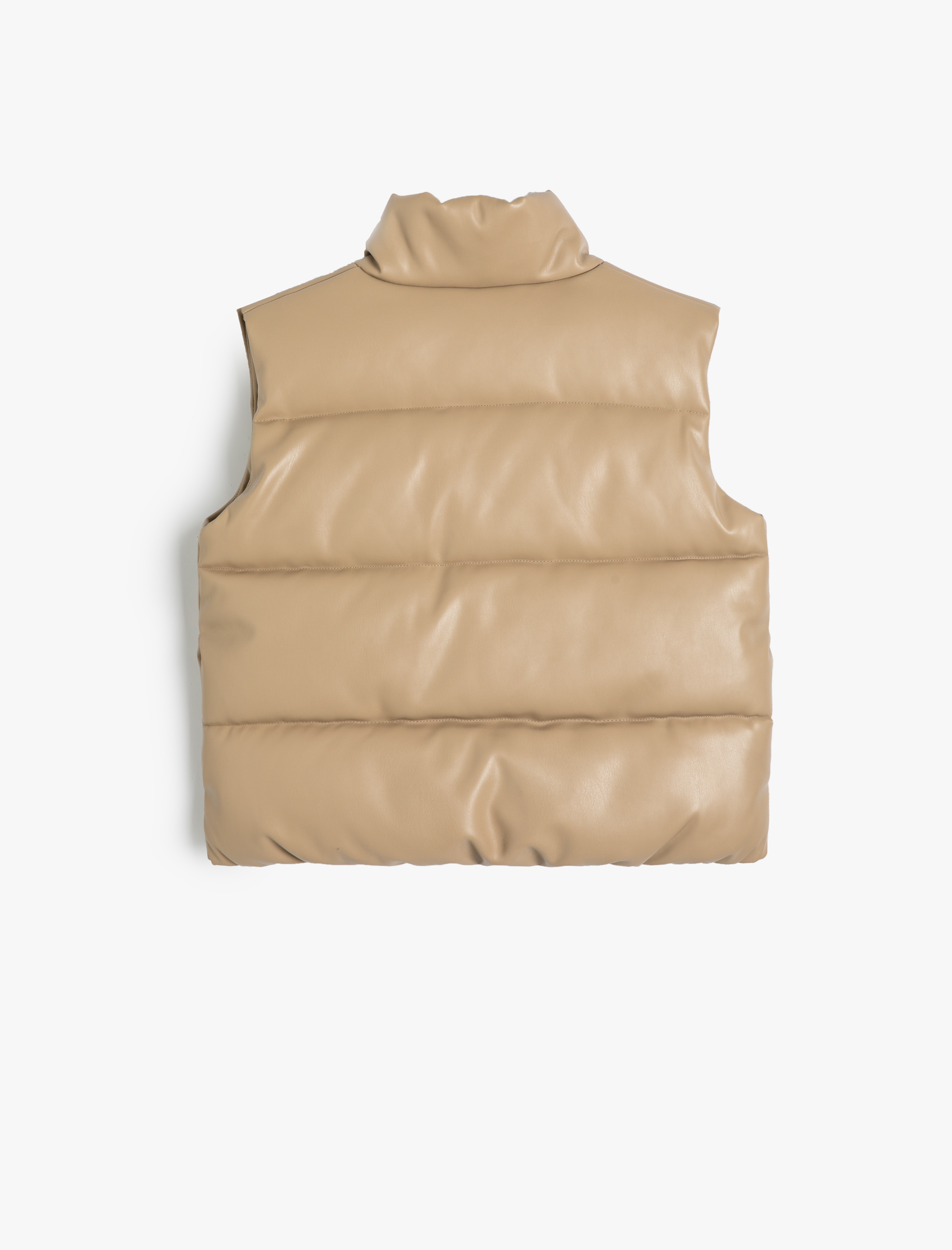 Kız Çocuk Şişme Yelek Deri Görünümlü Çıtçıt Kapamalı Dik Yaka Su Geçirmez