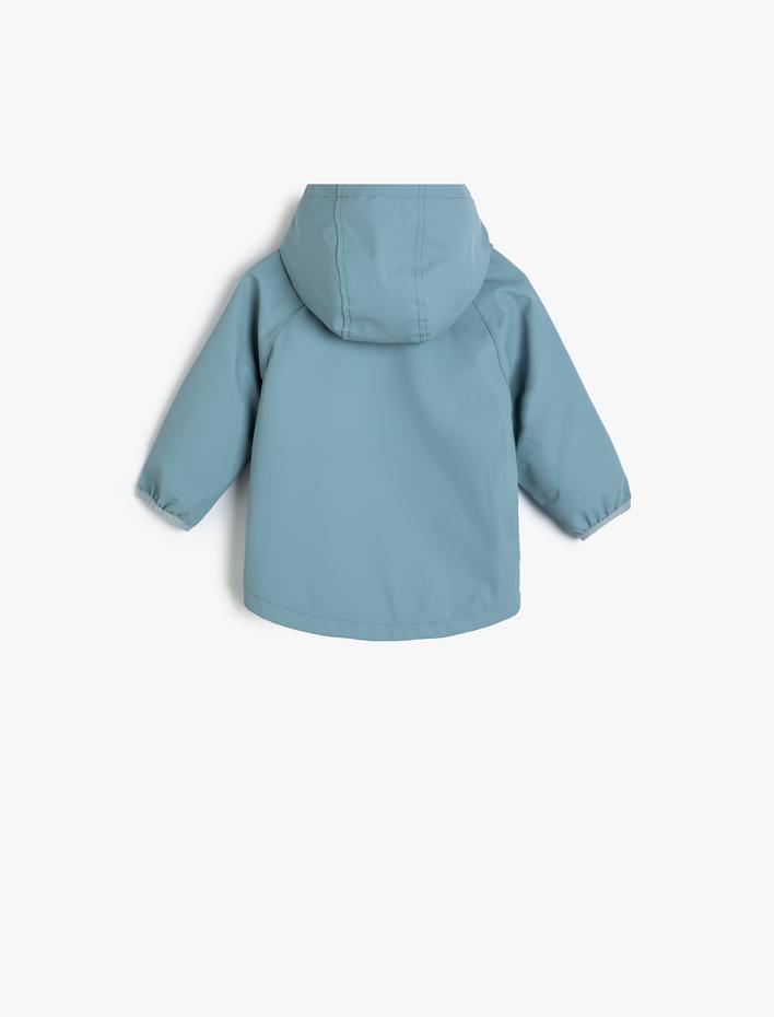 Erkek Bebek Kapşonlu Yağmurluk Peluş Astarlı Cepli