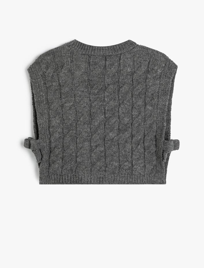 Kız Çocuk Örgü Kazak Kolsuz Yanları Bağlamalı Bisiklet Yaka