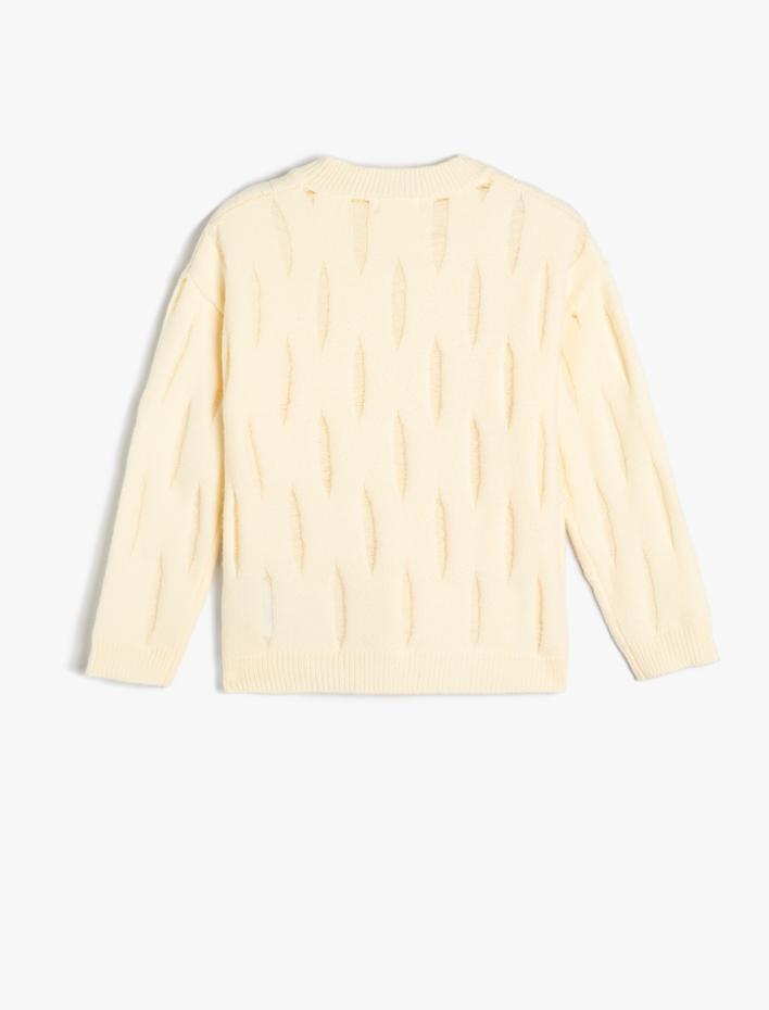 Kız Çocuk Sweatshirt Dokulu Bisiklet Yaka Uzun Kollu