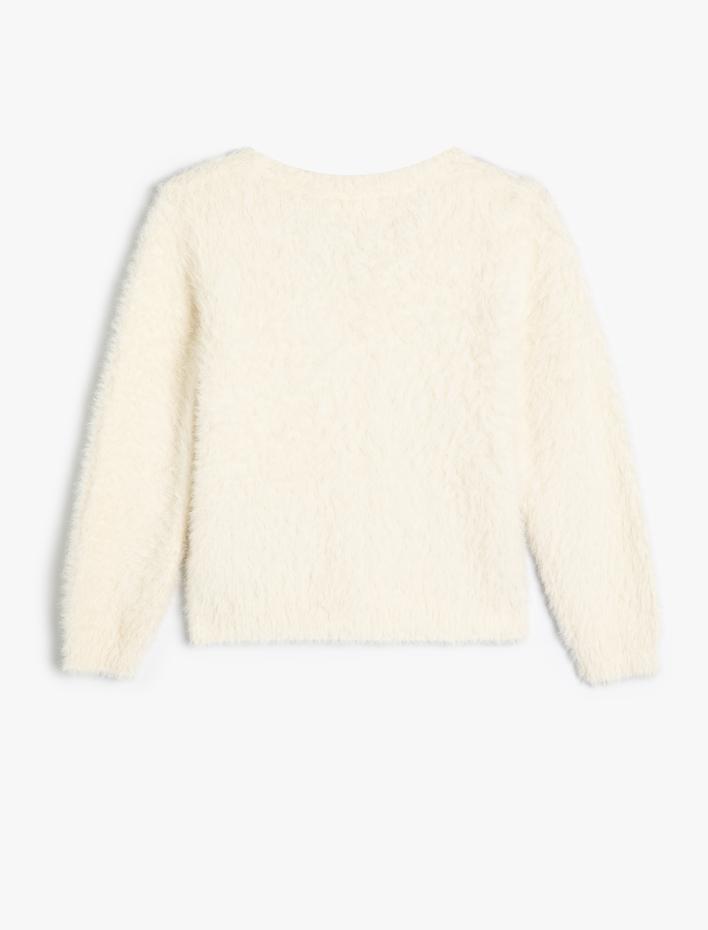 Kız Çocuk Peluş Hırka V Yaka Uzun Kollu