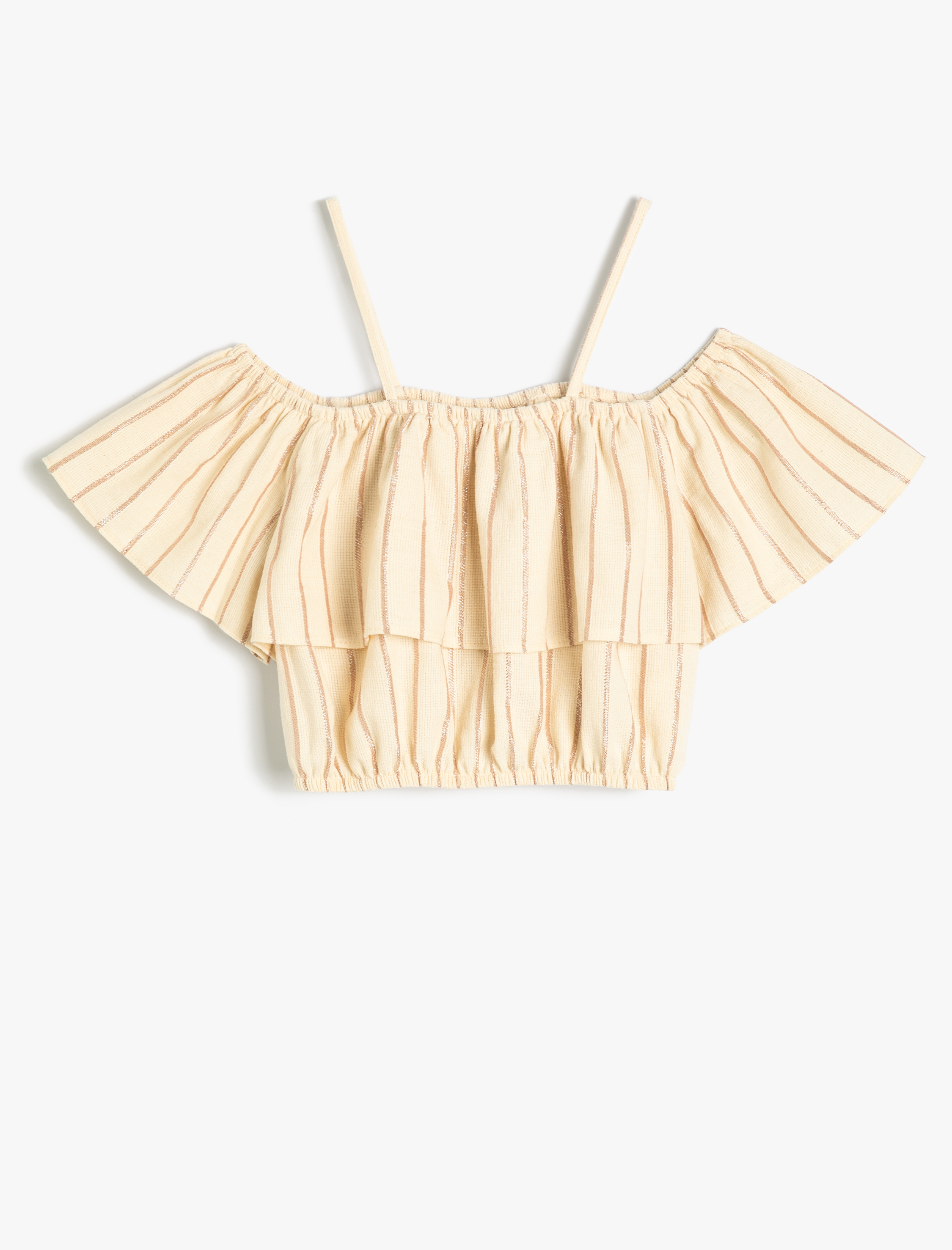  Kız Çocuk Crop Bluz Düşük Omuz Askılı Kısa Kollu Pamuklu