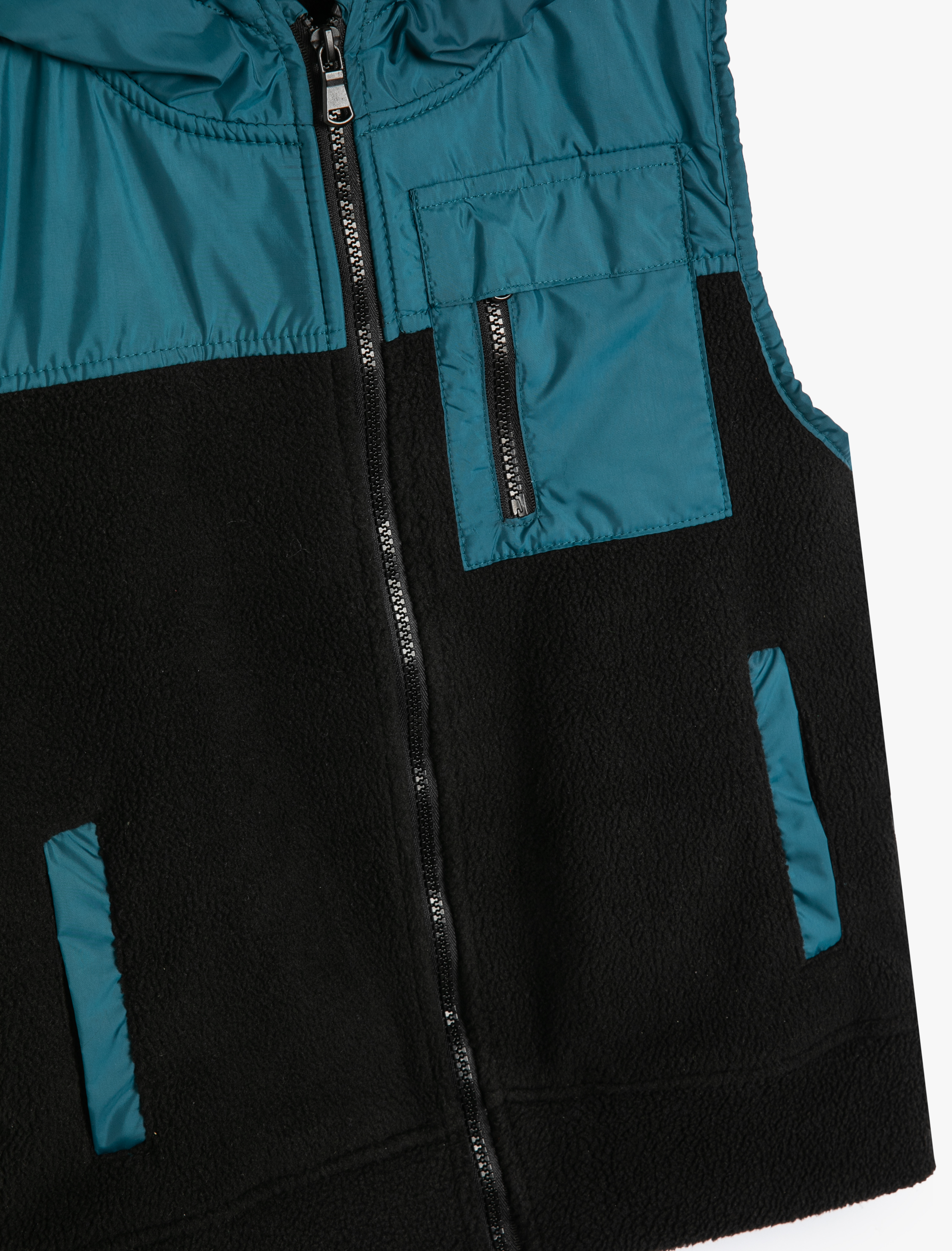  Erkek Çocuk Kapşonlu Polar Ceket Kolsuz Paraşüt Kumaş Detaylı