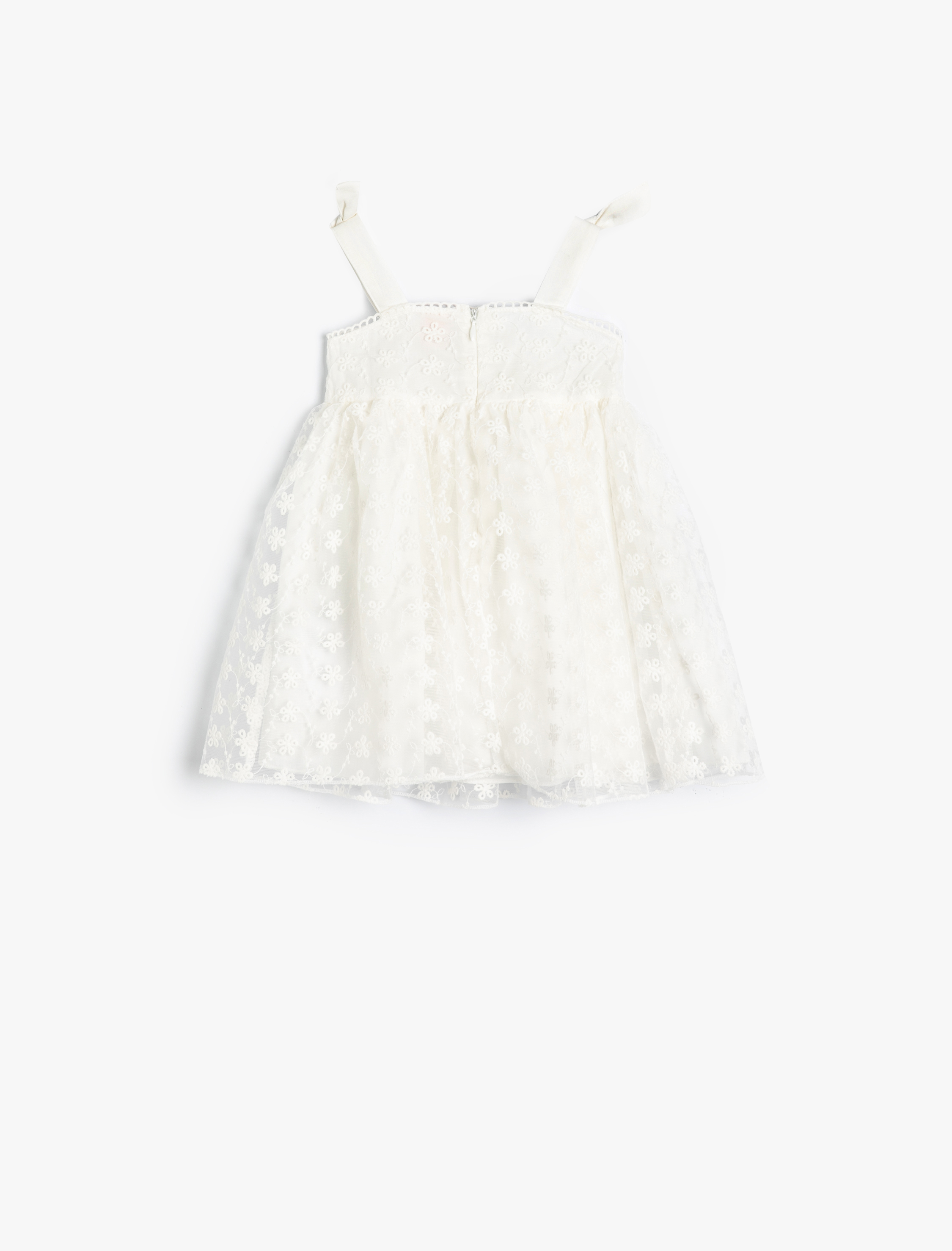  Kız Bebek Fistolu Tül Elbise Askılı Fiyonk Detaylı Pamuk Karışımlı