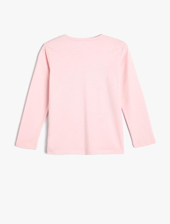 Kız Çocuk Tişört Güneş Baskılı Uzun Kollu Bisiklet Yaka Pamuklu