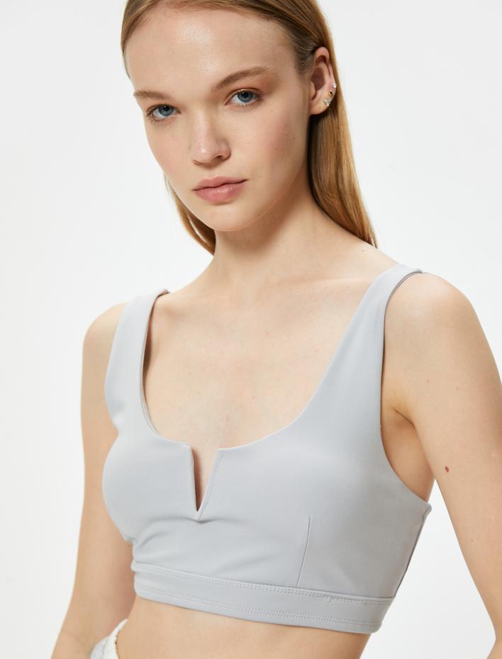  Sporcu Sütyeni V Yaka Kaplı Slim Fit