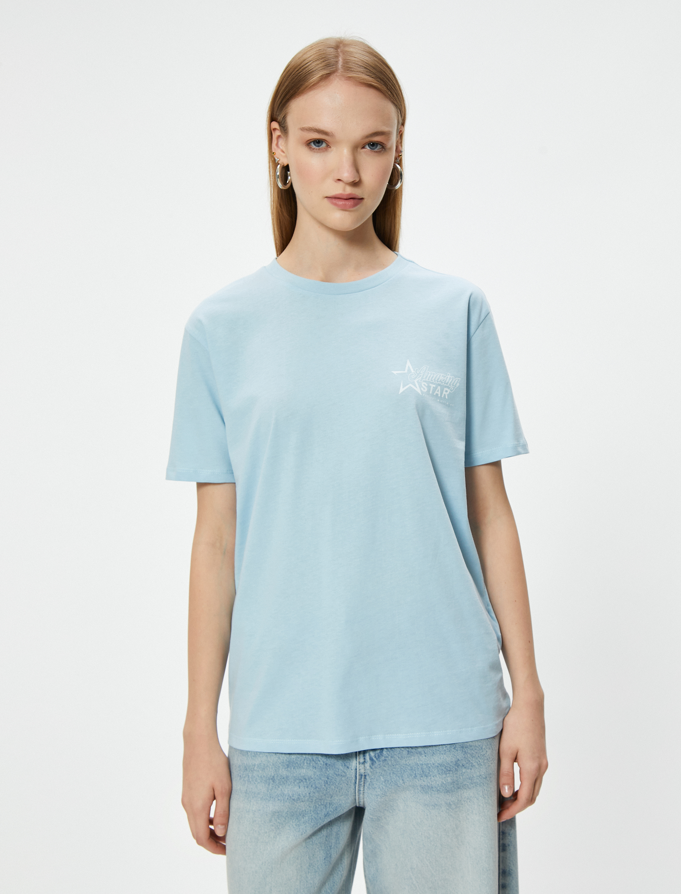   Slogan Baskılı Tişört Kısa Kollu Bisiklet Yaka Relax Fit