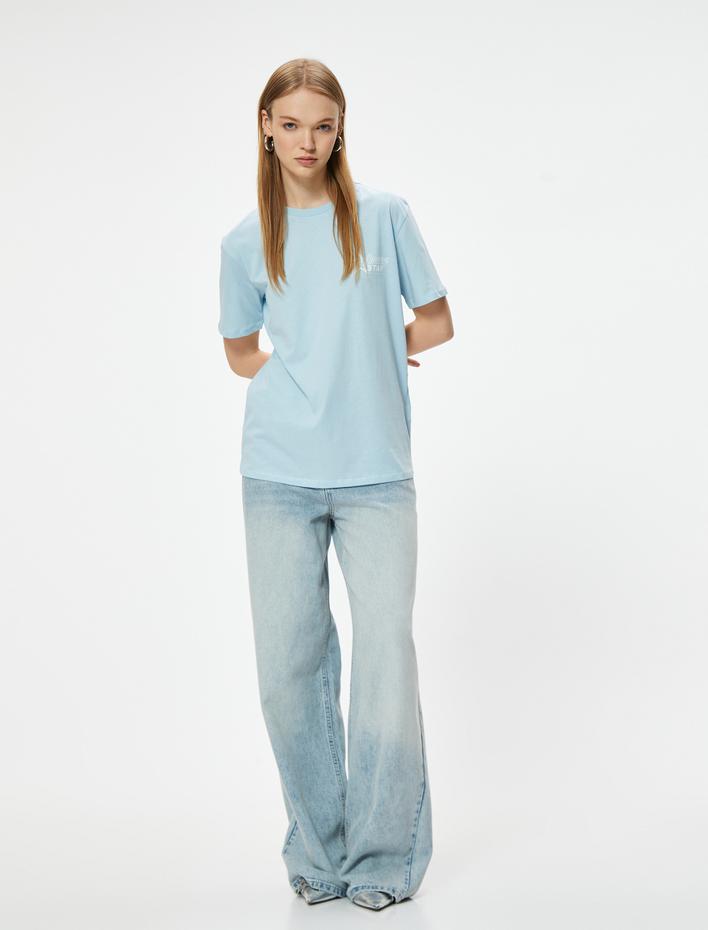  Slogan Baskılı Tişört Kısa Kollu Bisiklet Yaka Relax Fit