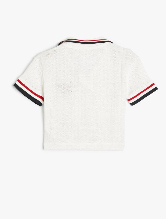 Kız Çocuk Polo Yaka Tişört Baskı Detaylı Renk Bloklu