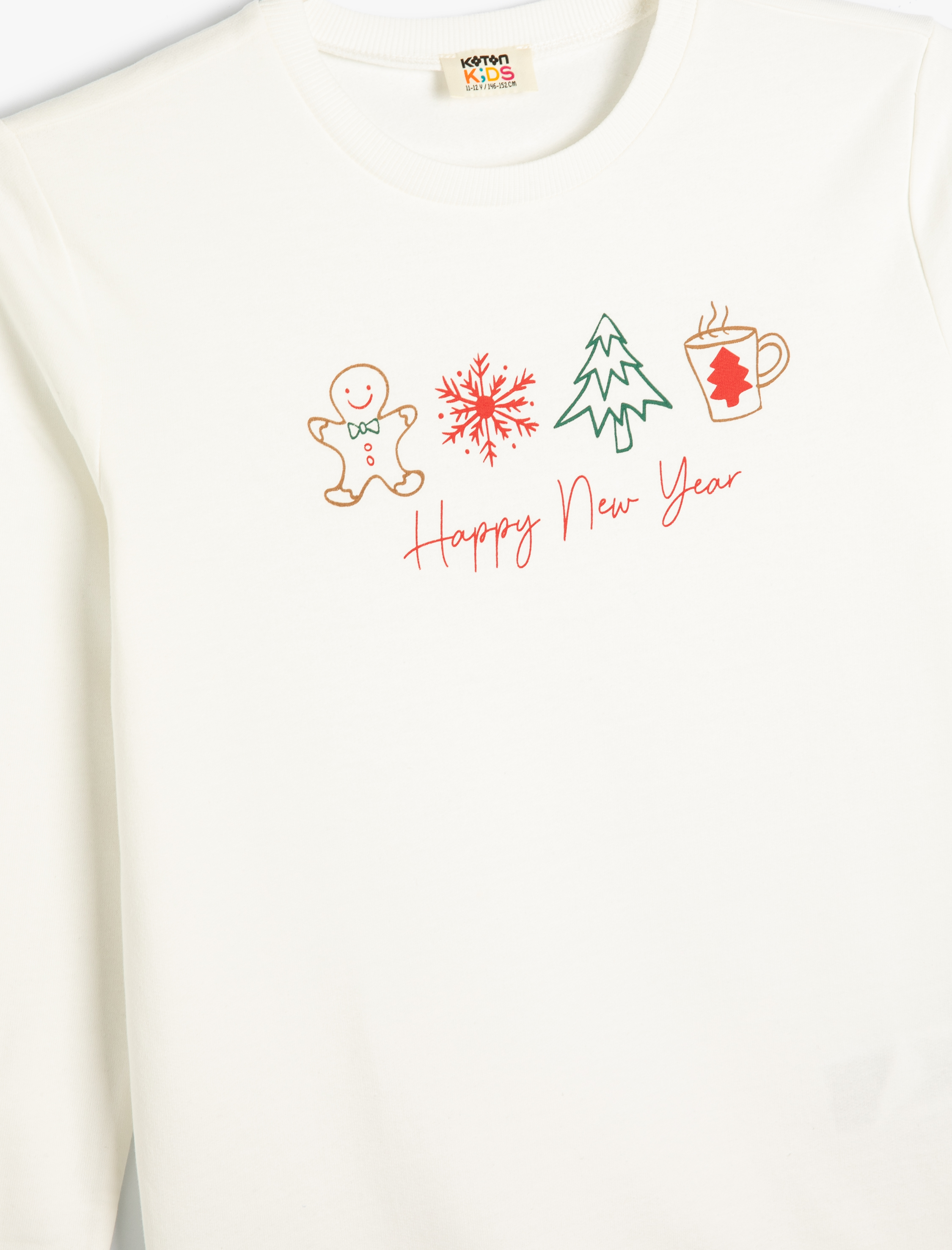  Kız Çocuk Pamuklu Uzun Kollu Yılbaşı Temalı Baskılı Şardonlu Sweatshirt