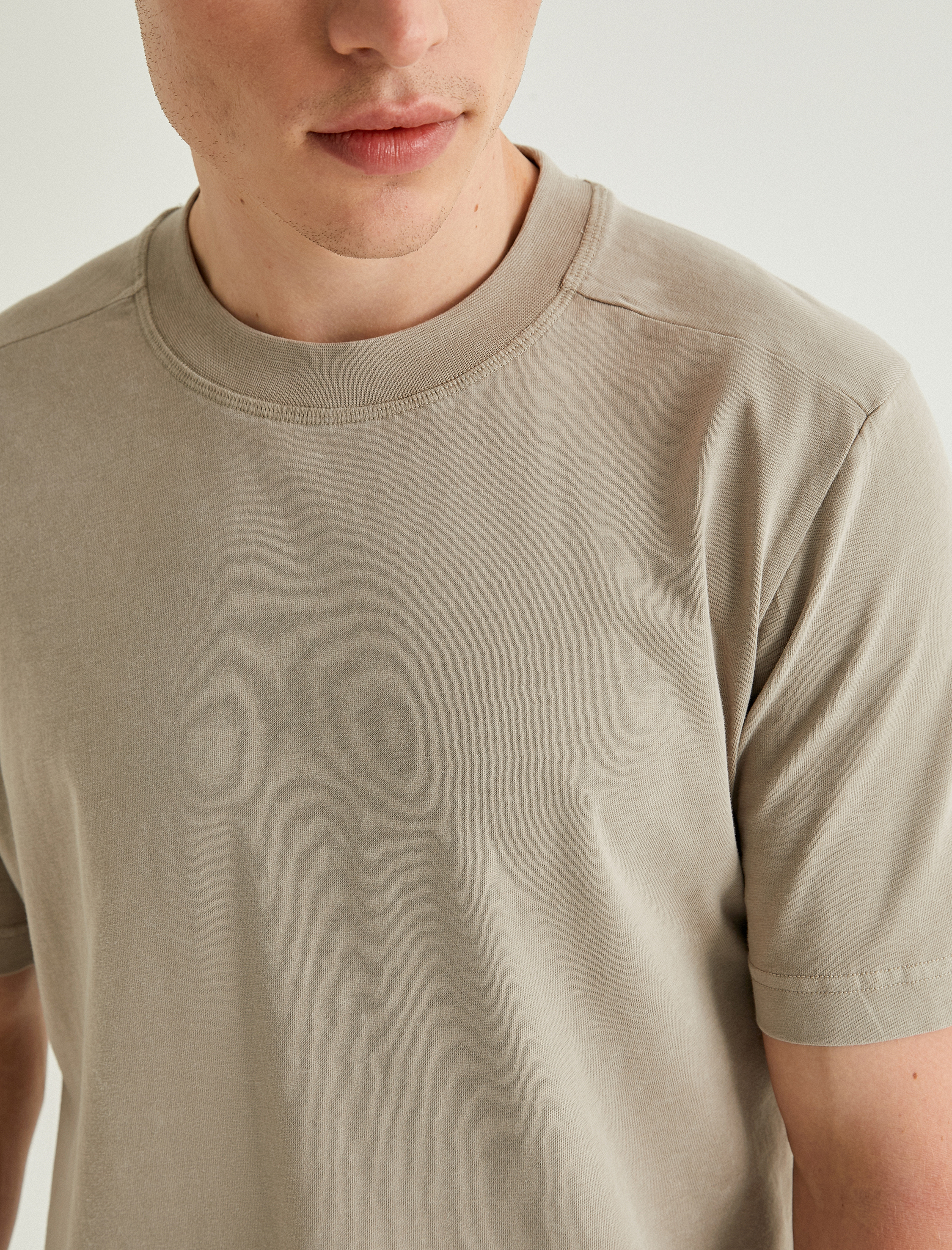   Yıkamalı Tişört Bisiklet Yaka Kısa Kollu Pamuklu