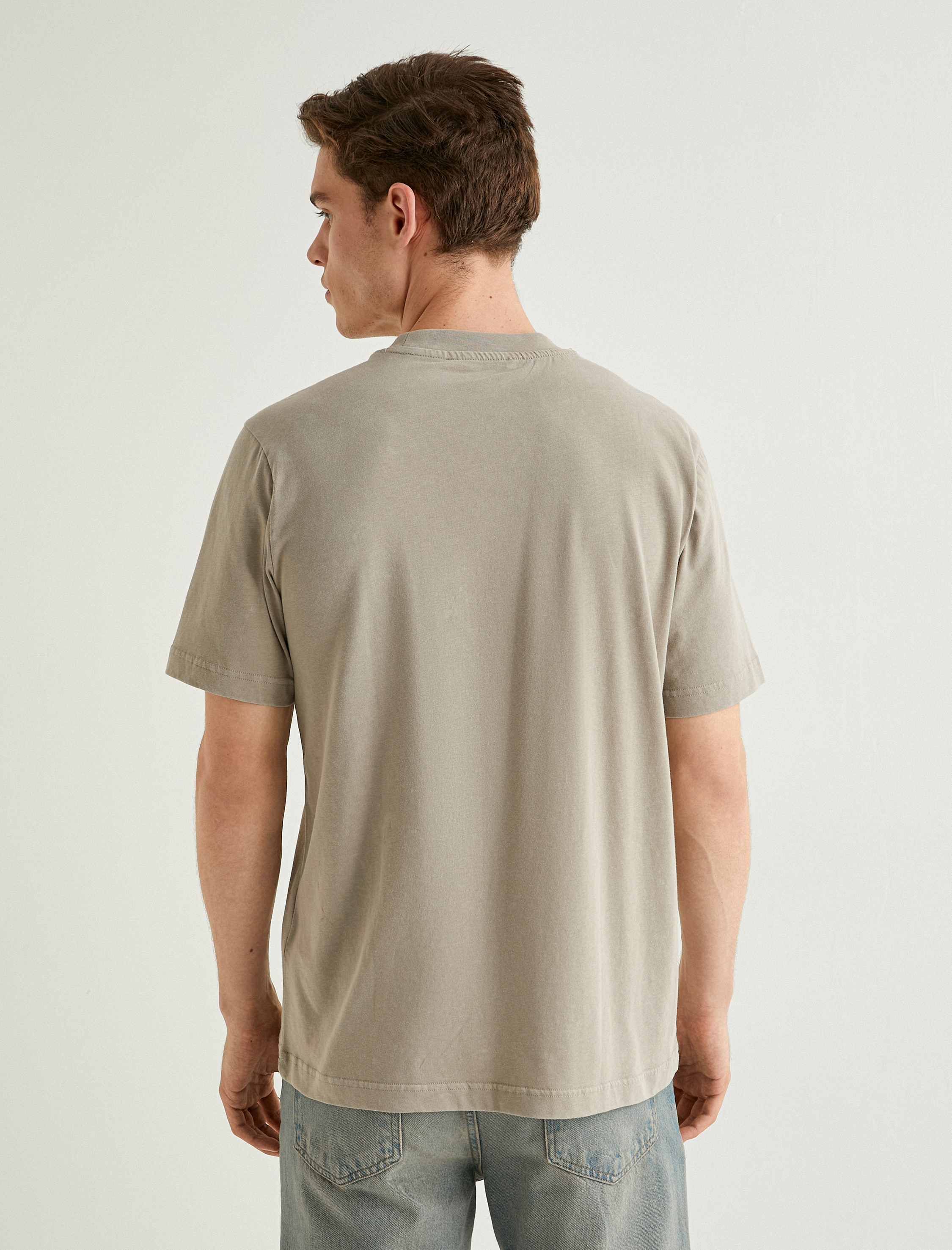   Yıkamalı Tişört Bisiklet Yaka Kısa Kollu Pamuklu