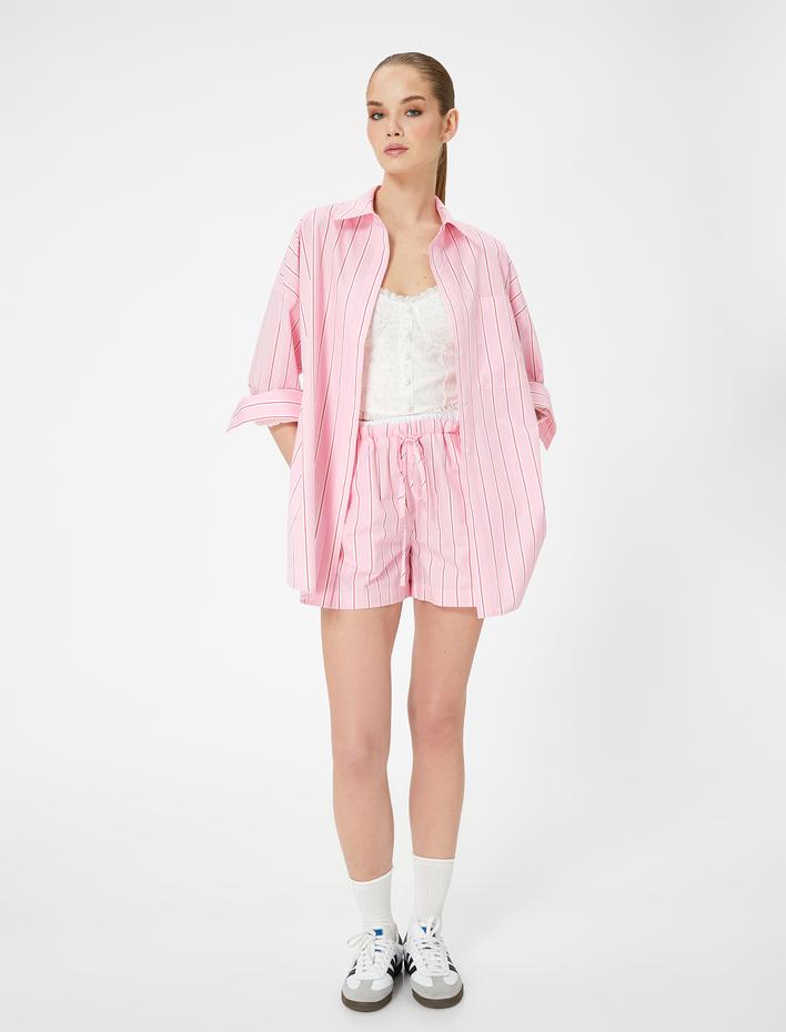  Koton X Sibil Çetinkaya - Oversize Tunik Gömlek Düğmeli Cep Detaylı Pamuklu