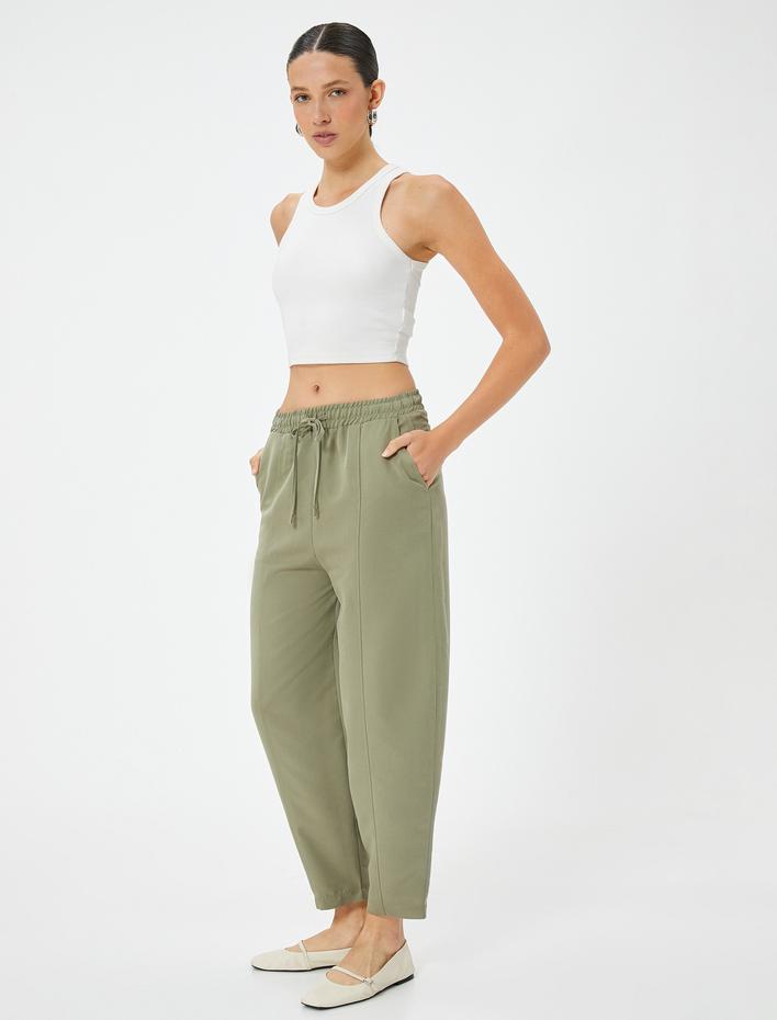  Havuç Pantolon Beli Bağcıklı Normal Bel Cep Detaylı Modal