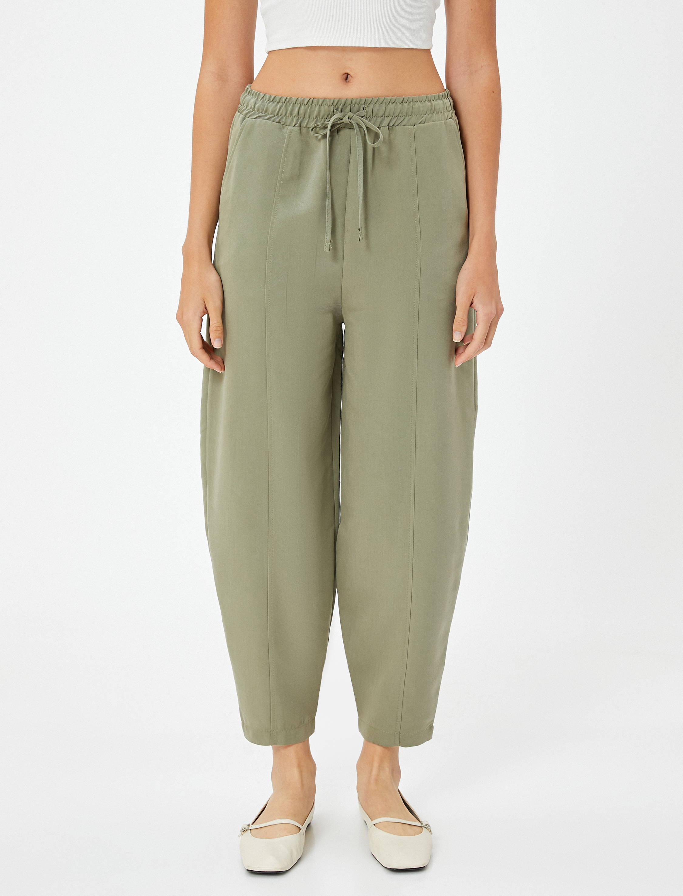   Havuç Pantolon Beli Bağcıklı Normal Bel Cep Detaylı Modal