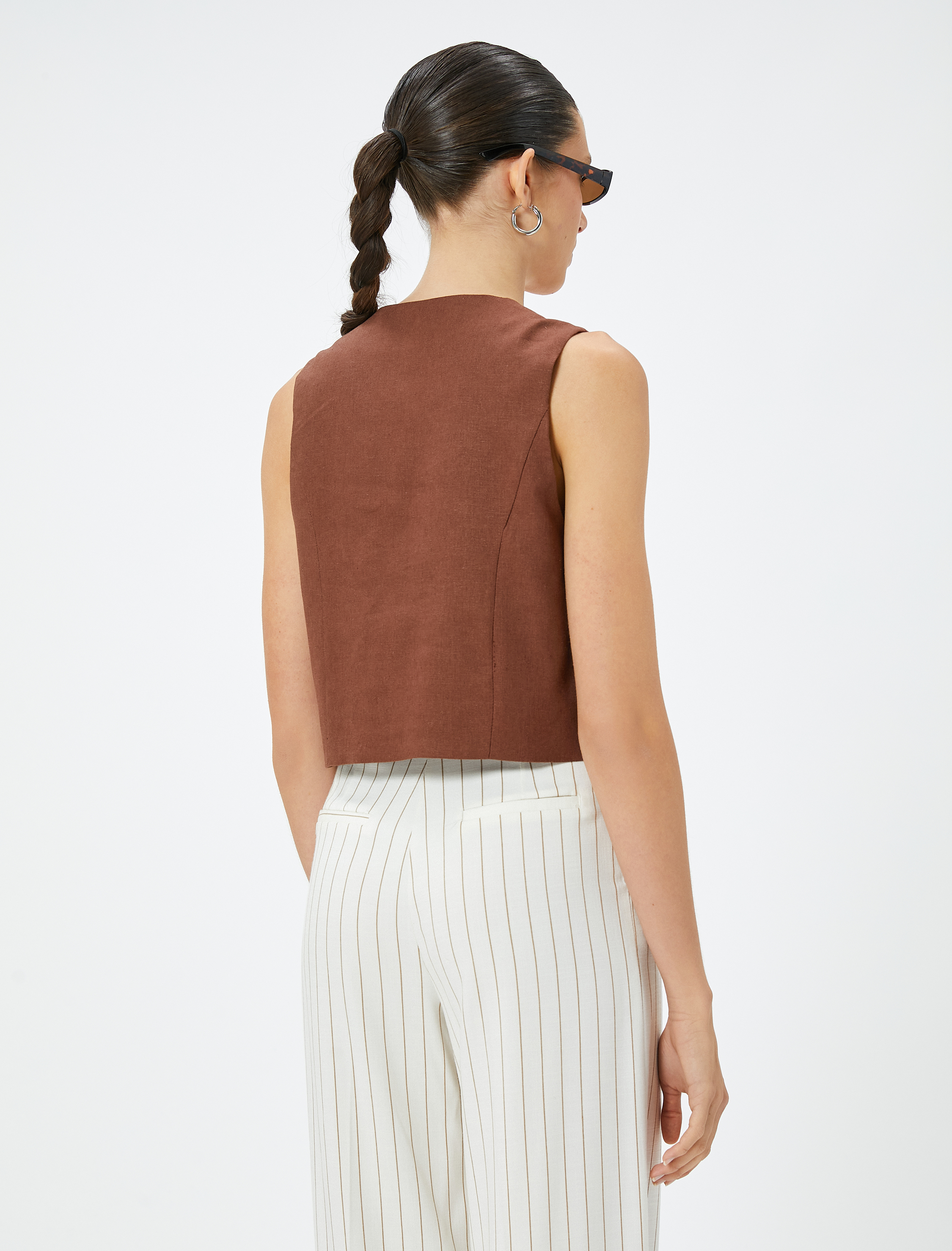   Crop Keten Yelek Fiyonk Bağlamalı Astarlı