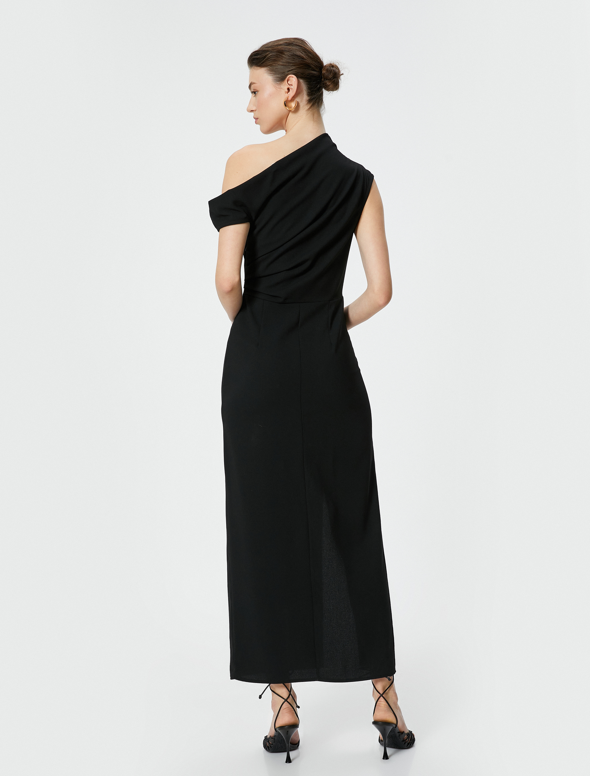   Tek Omuz Elbise Drapeli Midi Yırtmaçlı